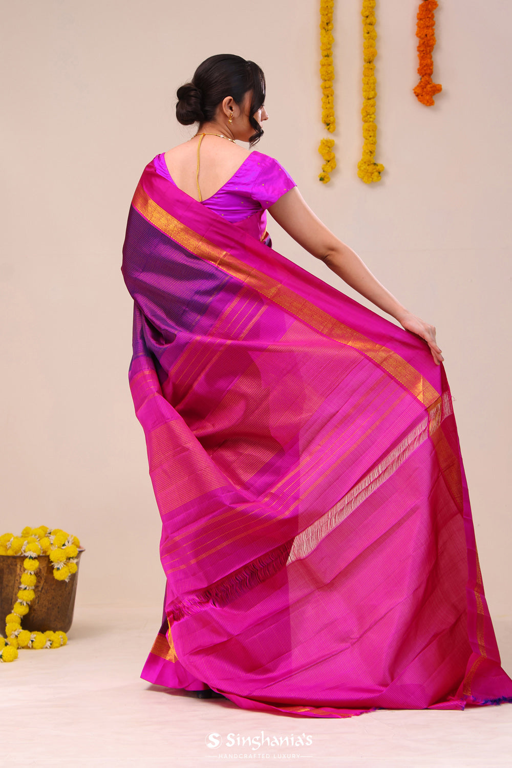 Eminence Purple Checks Kanjivaram Silk Saree