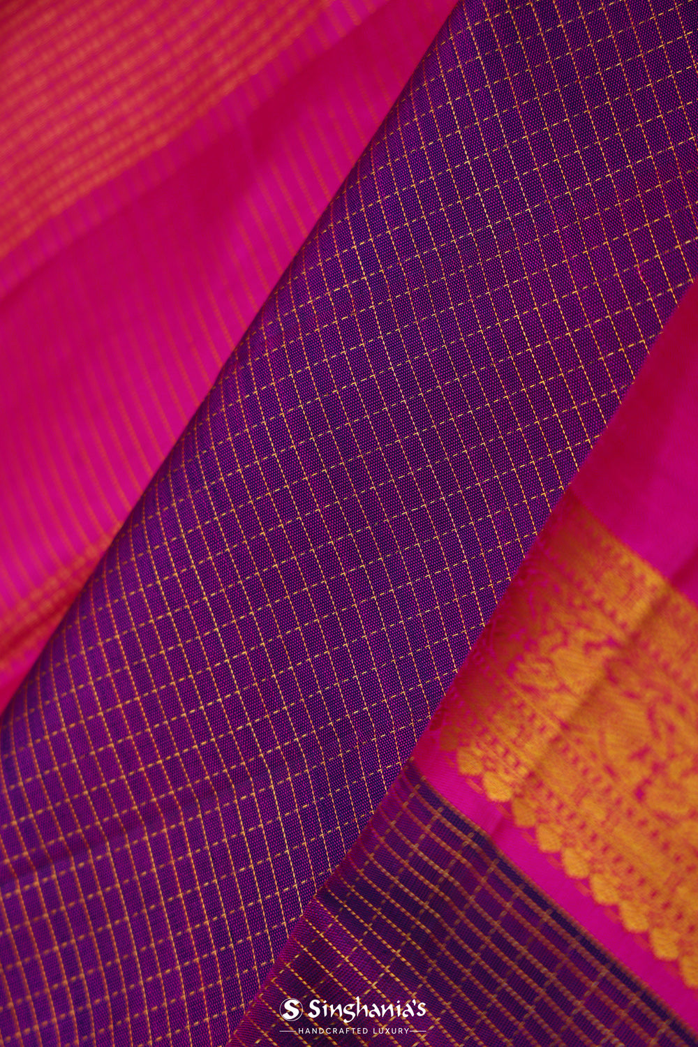 Eminence Purple Checks Kanjivaram Silk Saree