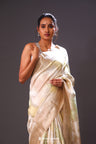 Champagne Peach Multicolour Chiniya Banarasi Silk Saree