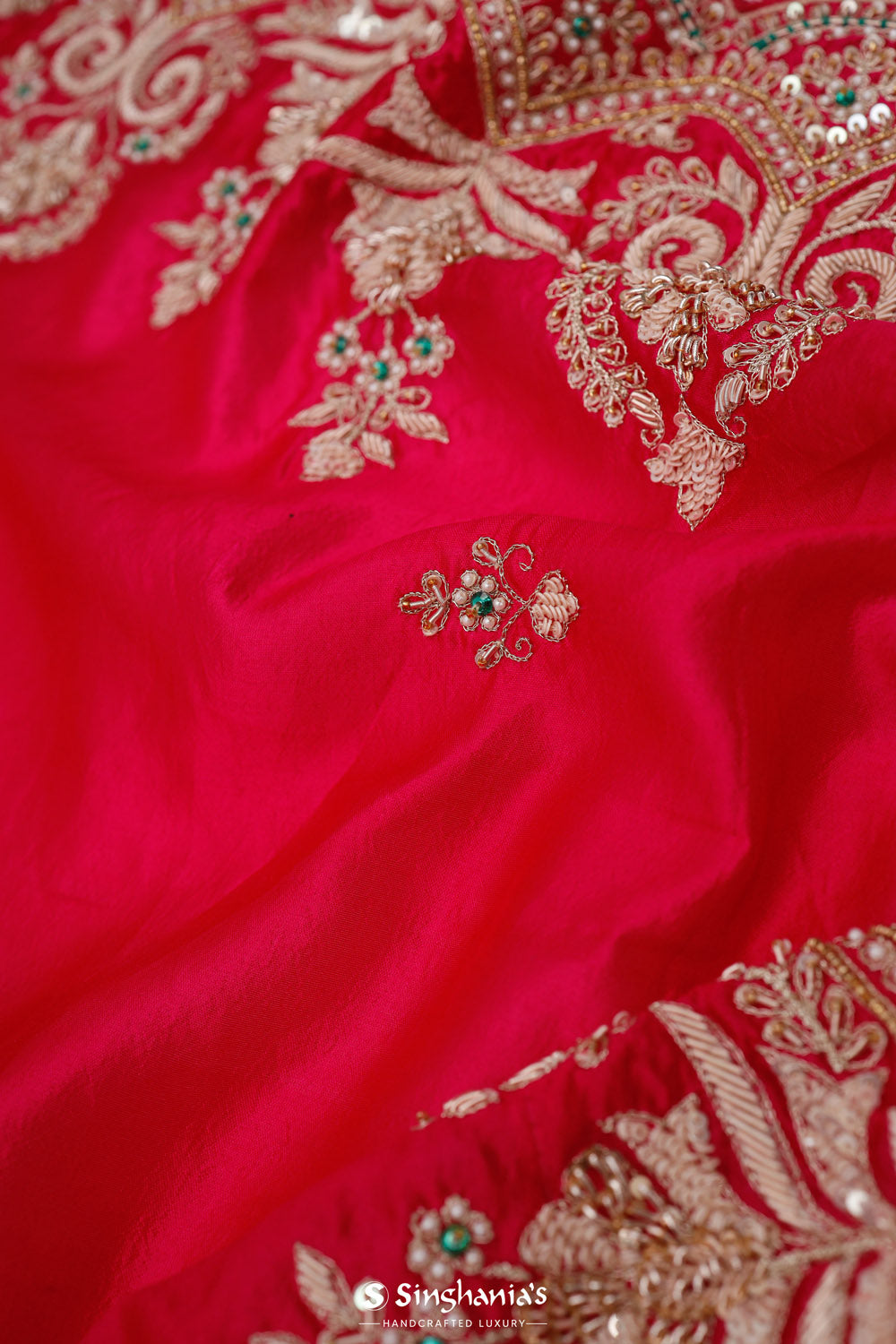 Deep Pink Silk Handcrafted Saree