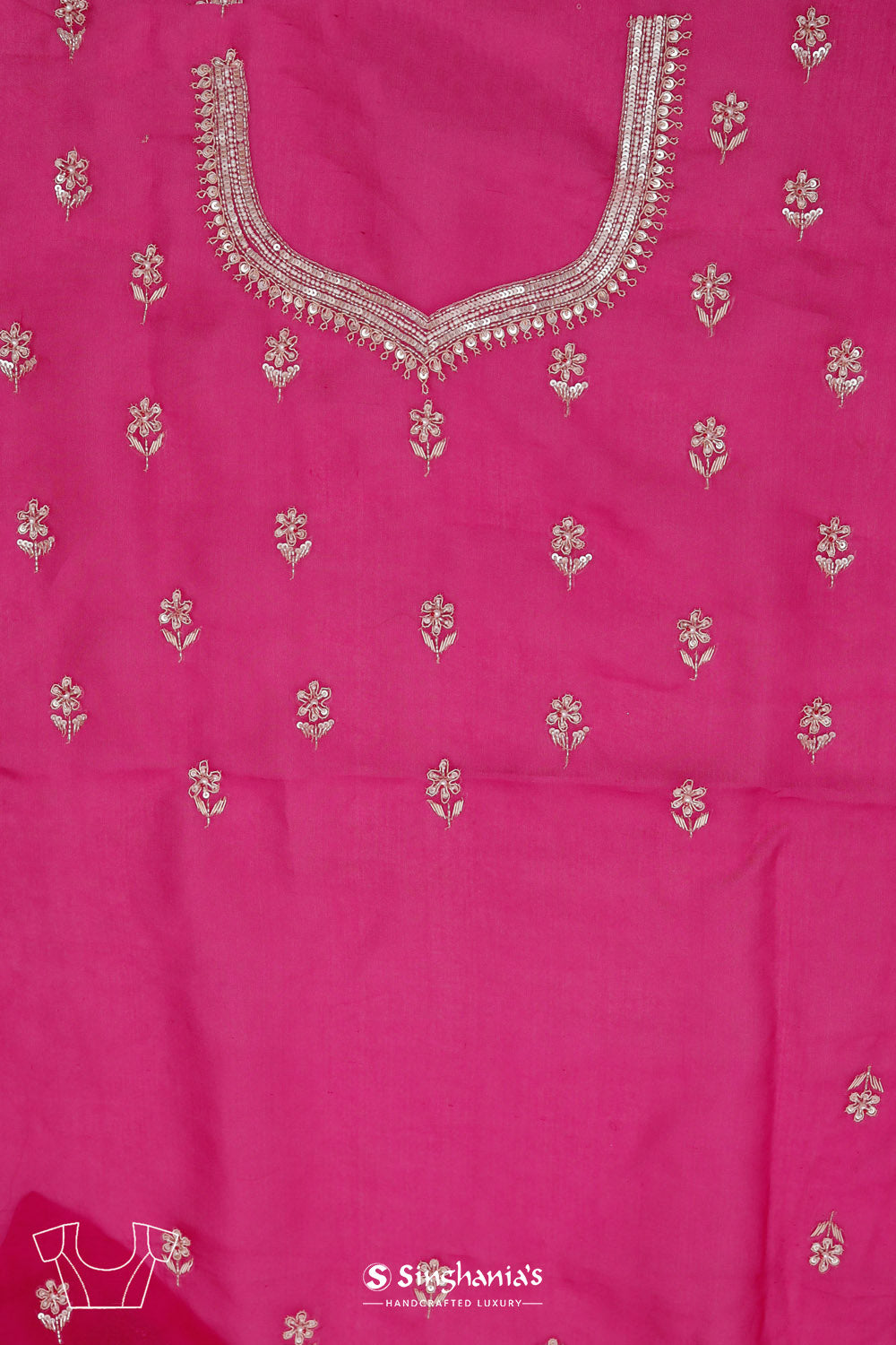 Rani Pink Organza Handcrafted Saree