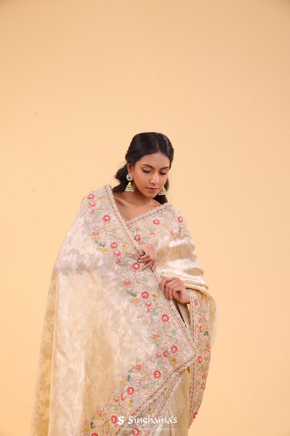 Champagne Gold Tissue Handcrafted Saree