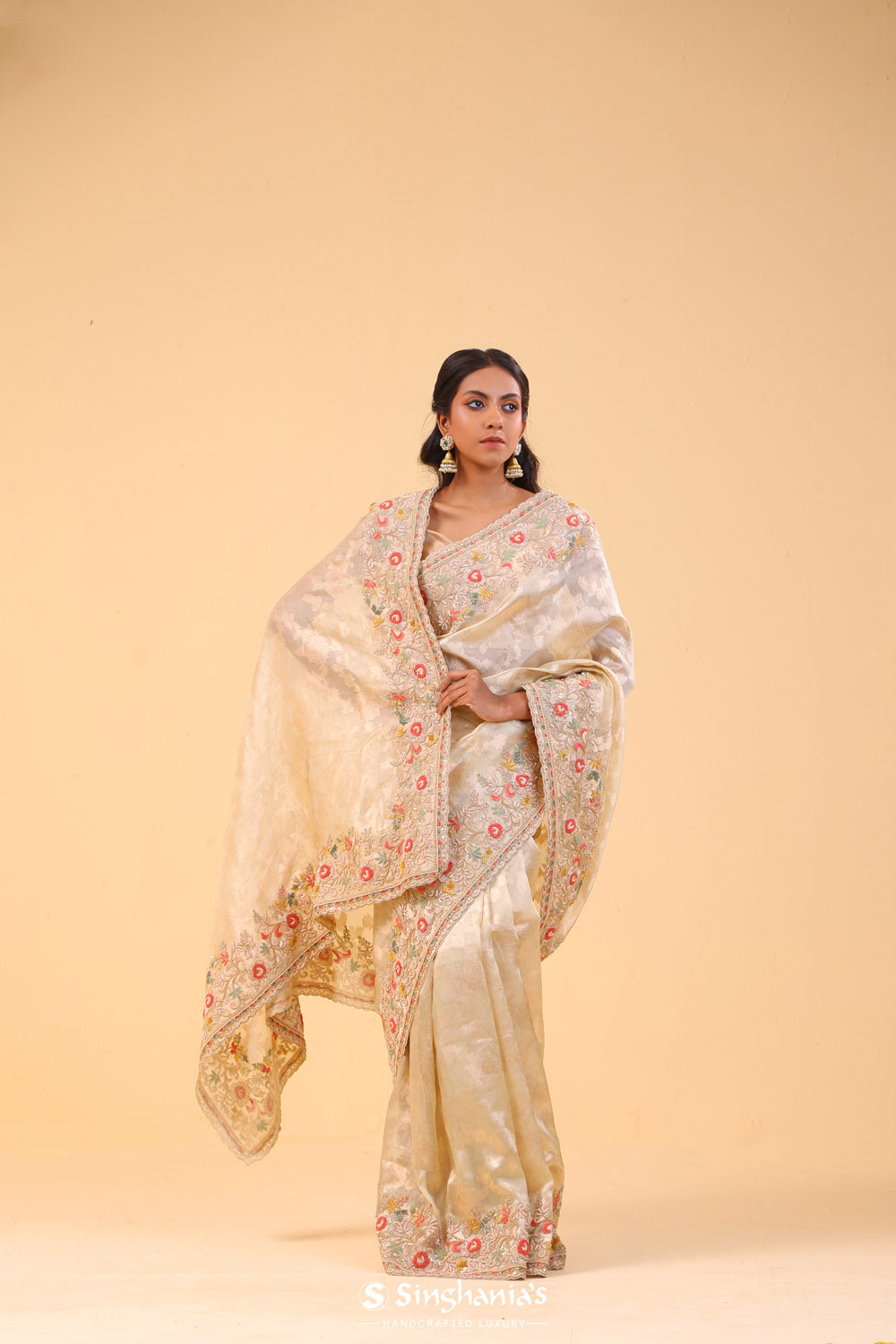 Champagne Gold Tissue Handcrafted Saree