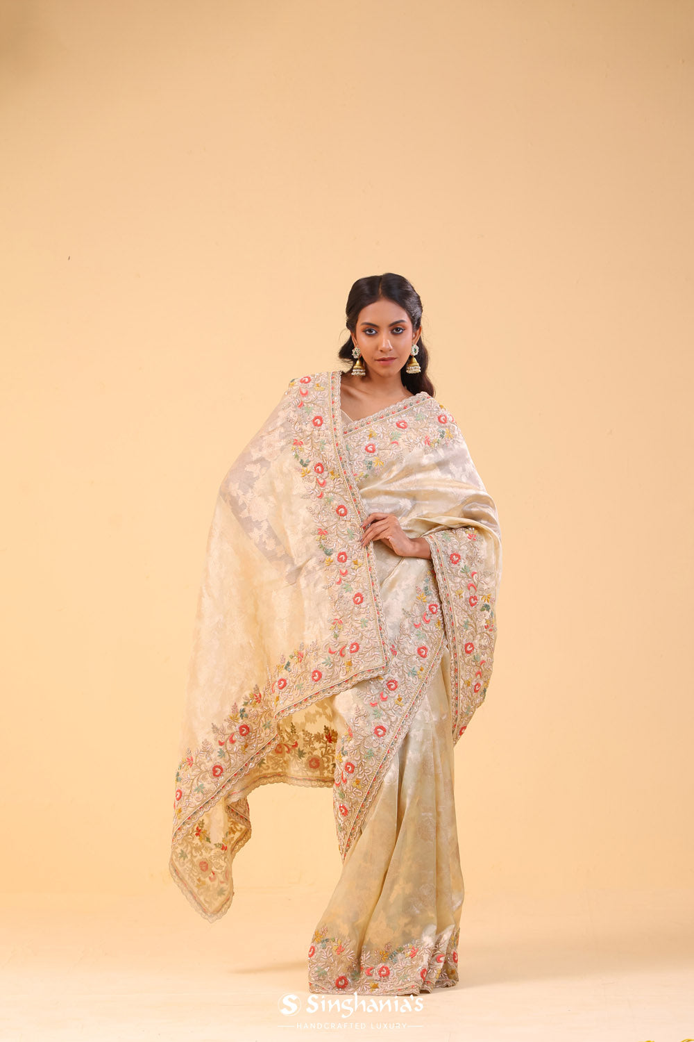 Champagne Gold Tissue Handcrafted Saree