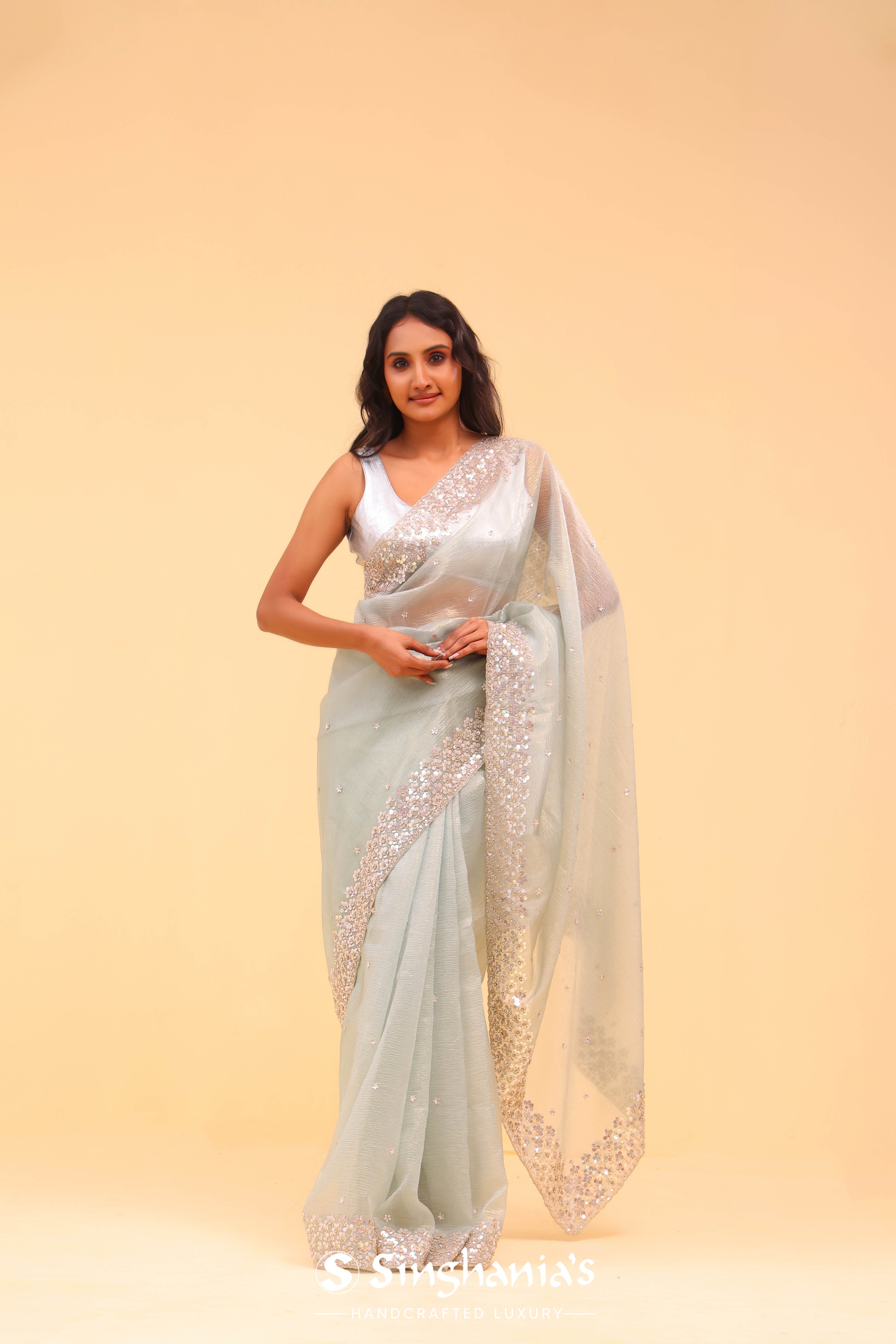 Beau Blue Crushed Tissue Handcrafted Saree