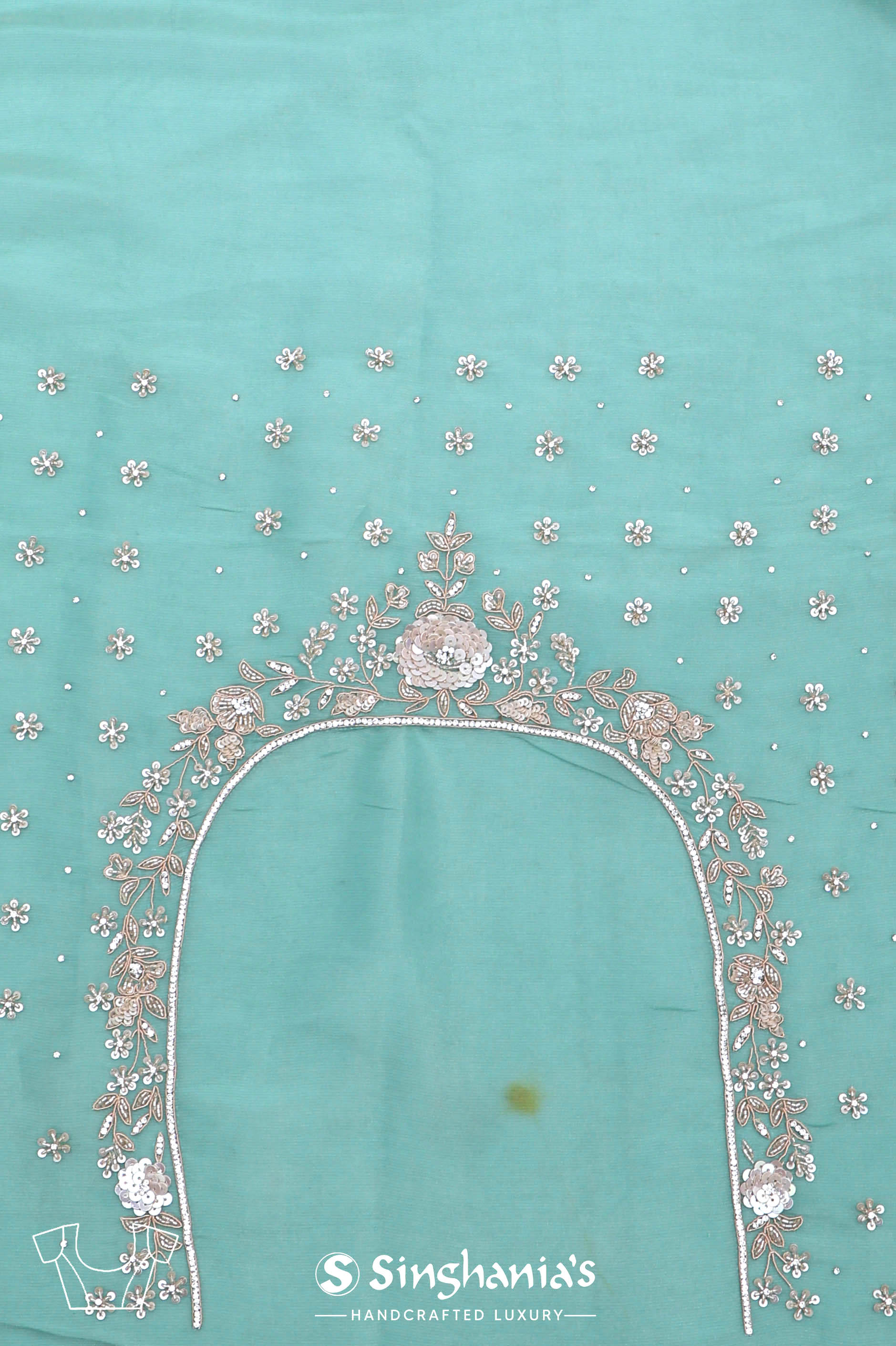 Powder Blue Crushed Organza Handcrafted Saree