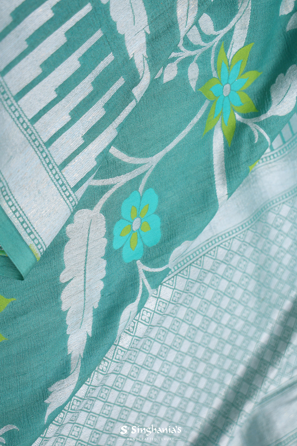 Verdigris Green Floral Banarasi Silk Saree