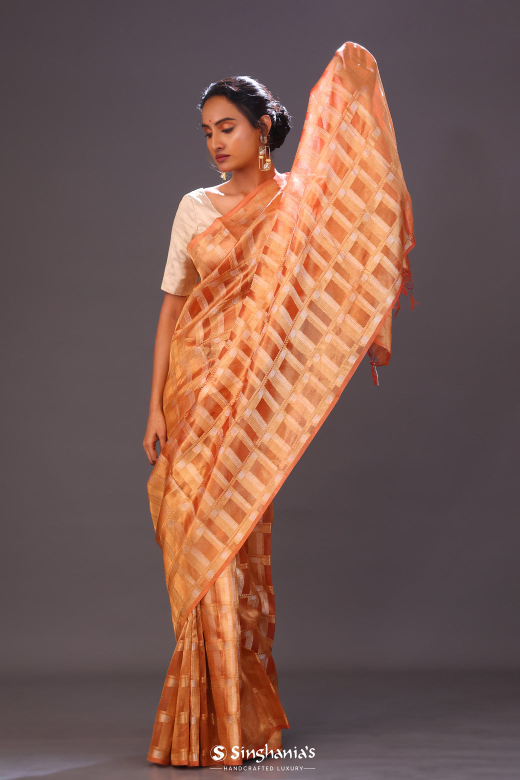 Royal Orange Tissue Chiniya Banarasi Saree