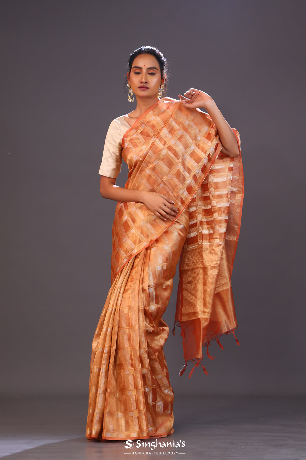 Royal Orange Tissue Chiniya Banarasi Saree