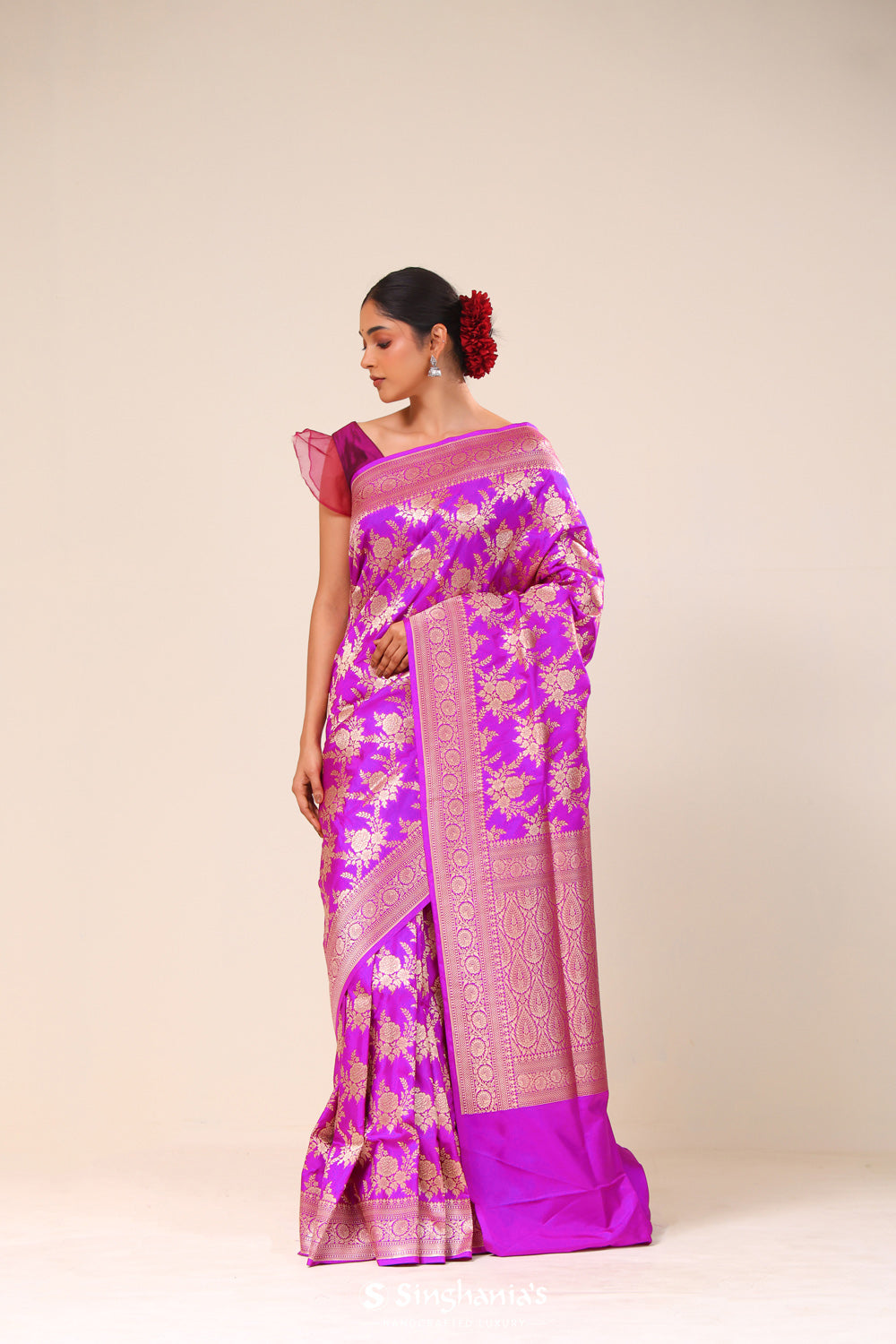 Deep Magenta Chiniya Banarasi Silk Saree