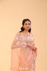 Salmon Peach Crushed Tissue Handcrafted Saree