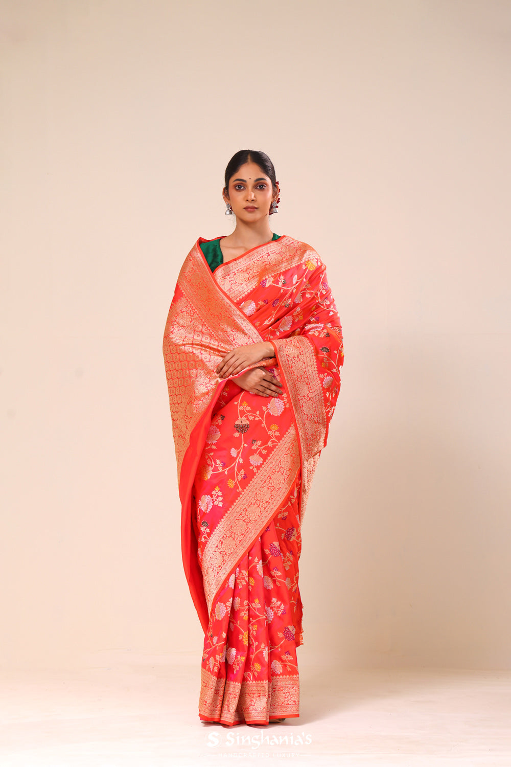 Arsenal Red Chiniya Banarasi Silk Saree