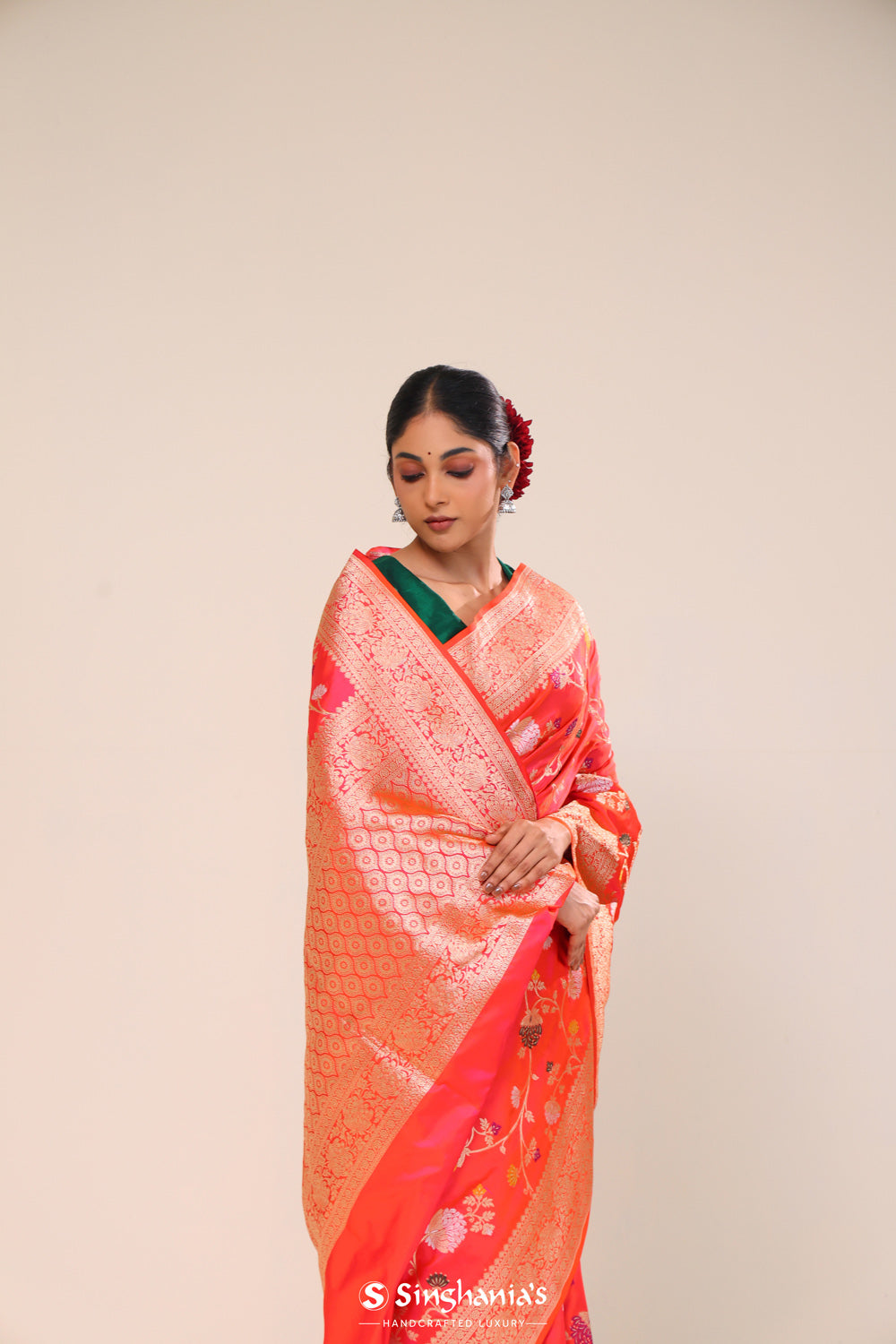 Arsenal Red Chiniya Banarasi Silk Saree