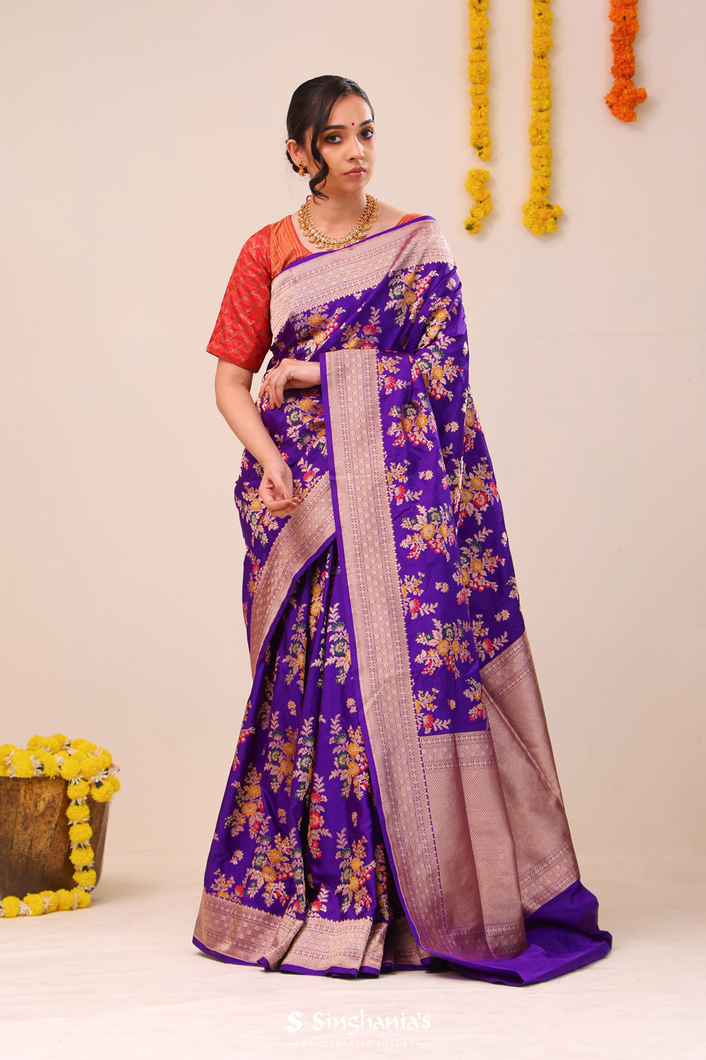 True Purple Flora Banarasi Silk Saree