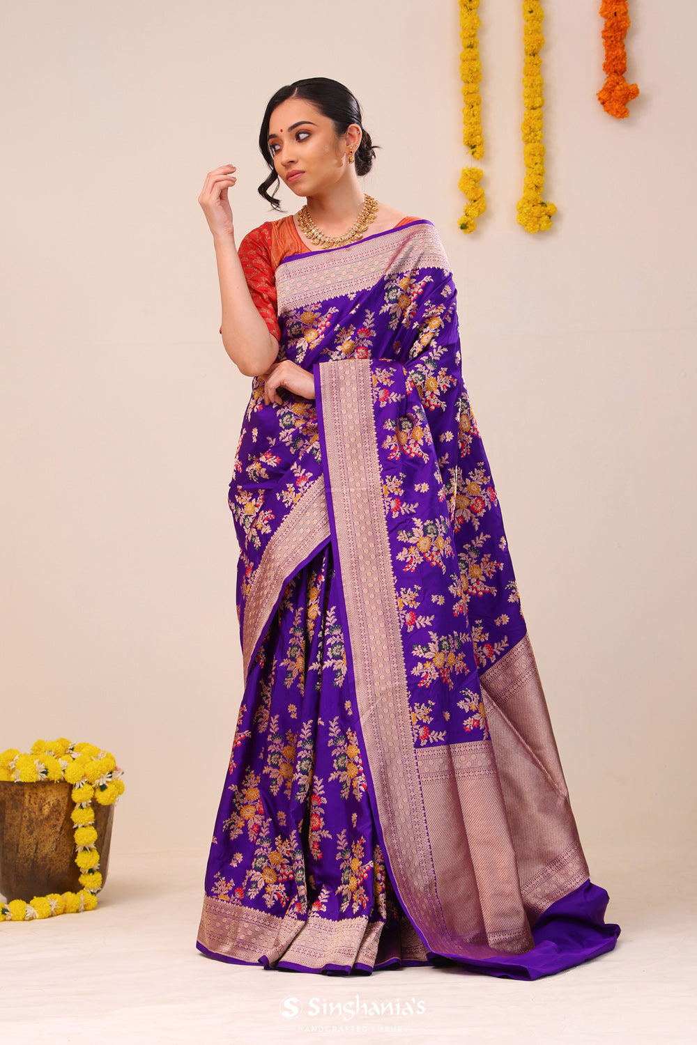 True Purple Flora Banarasi Silk Saree