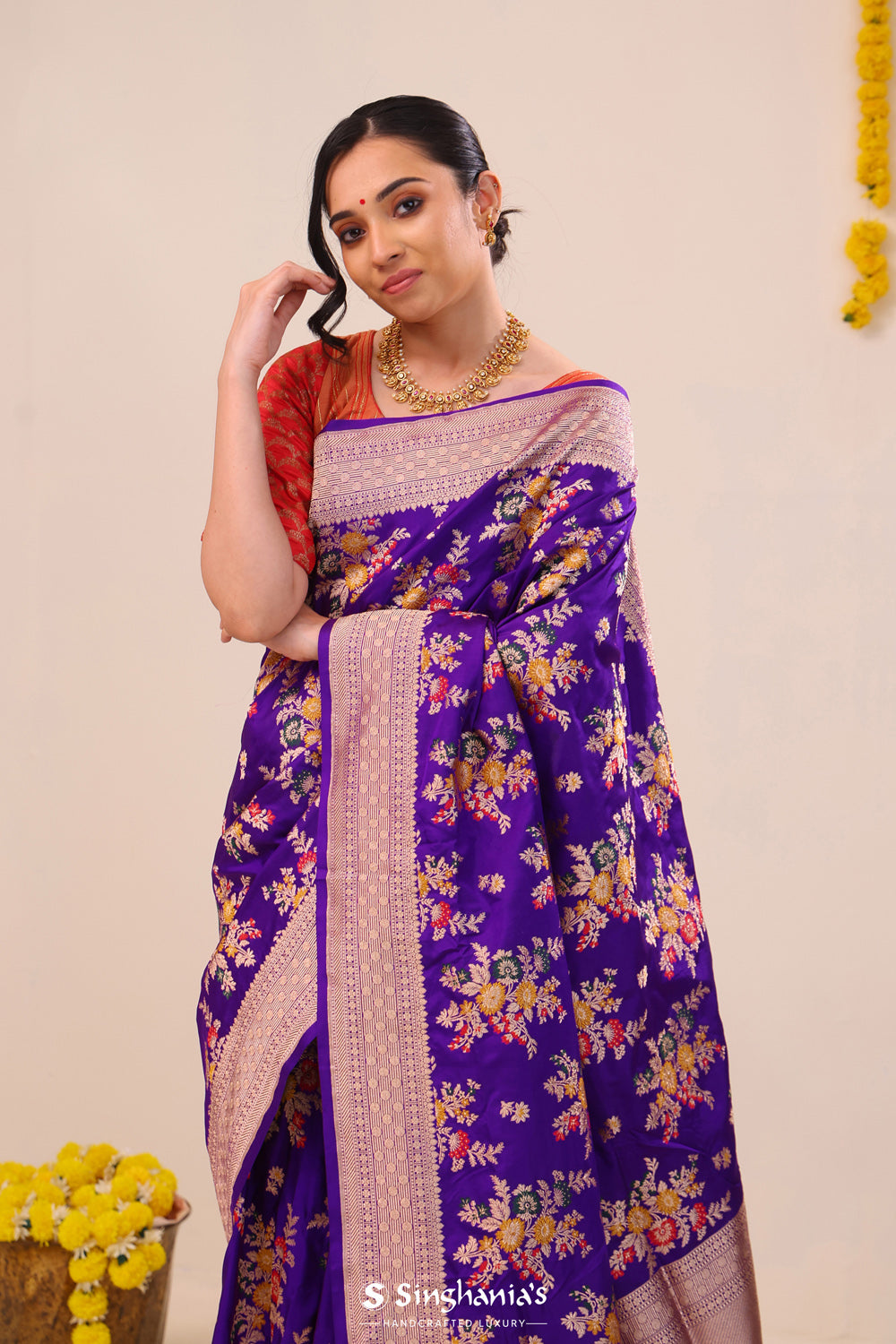 True Purple Flora Banarasi Silk Saree