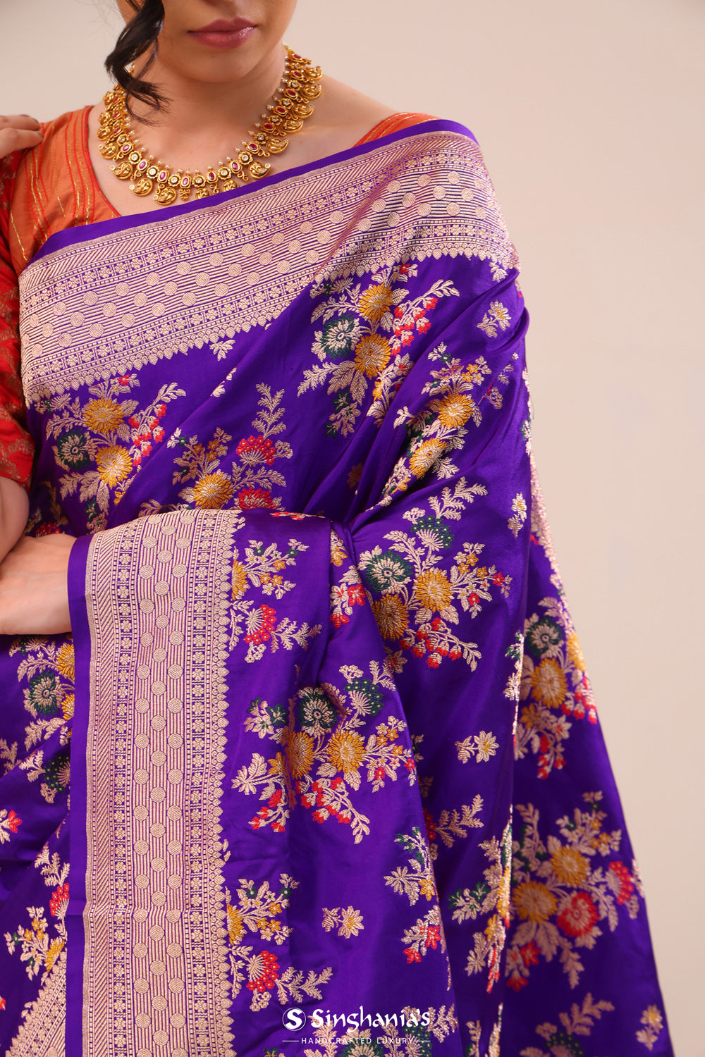 True Purple Flora Banarasi Silk Saree