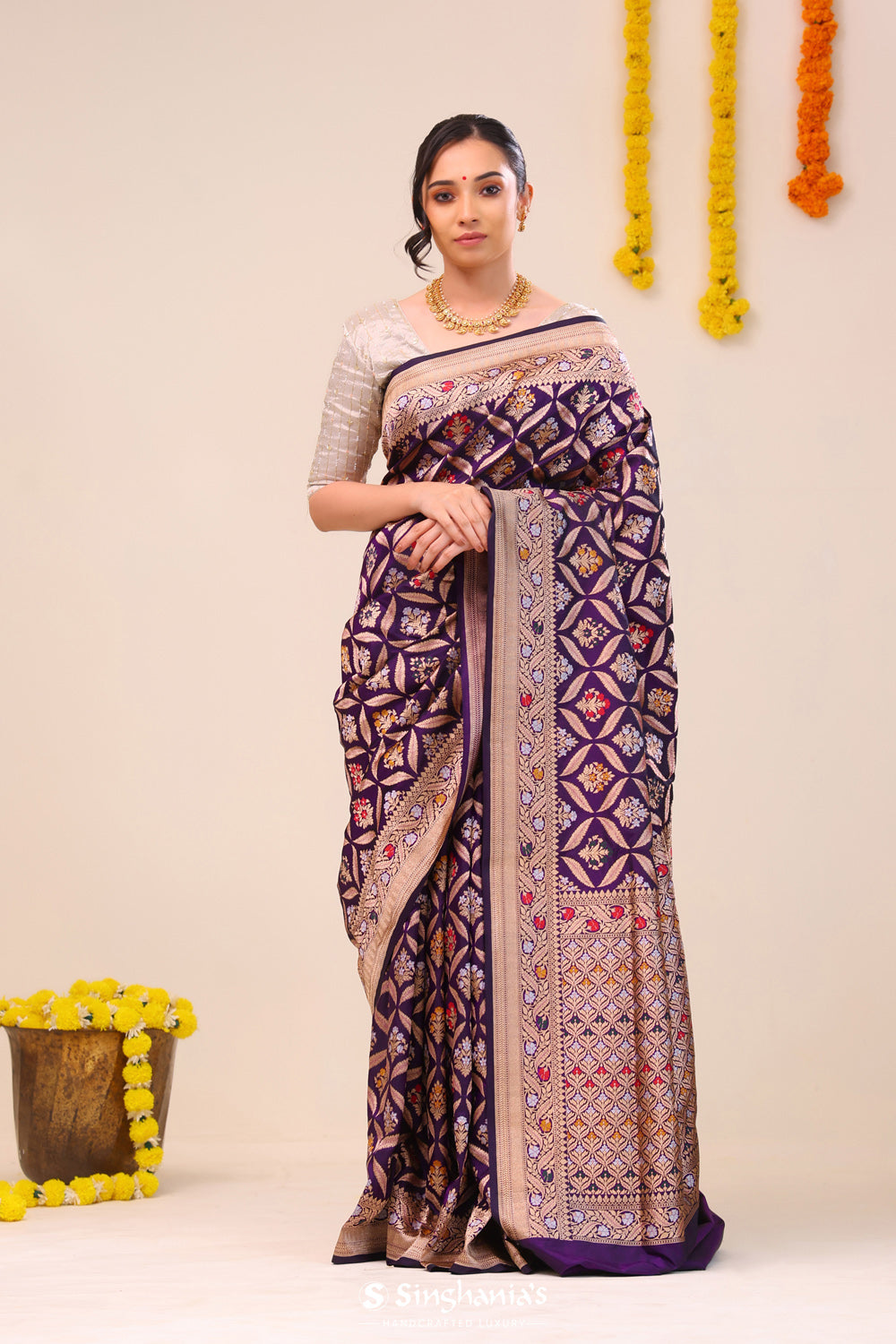 Dark Purple Jaal Banarasi Silk Saree