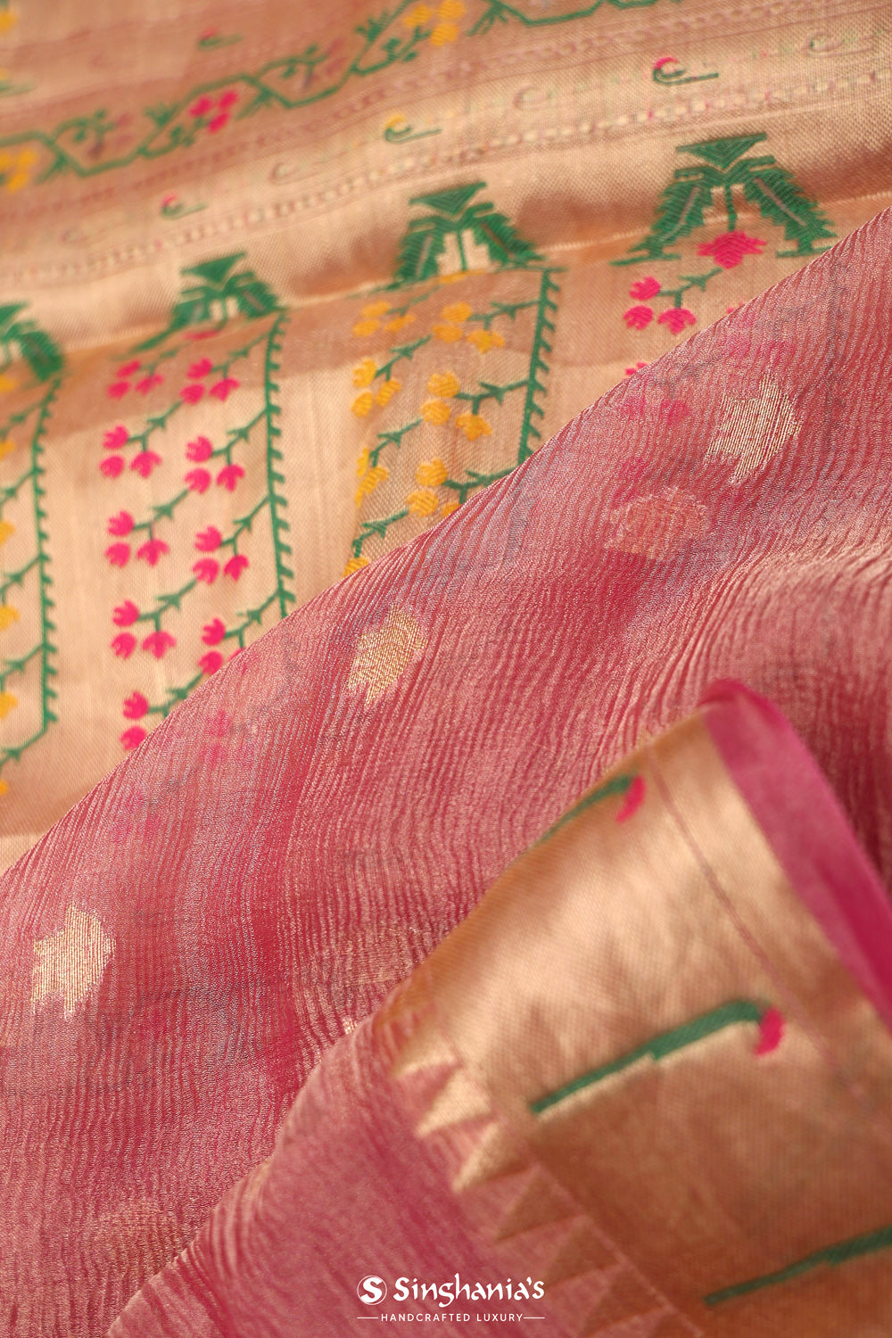 Rose Pink Tissue Chiniya Banarasi Saree