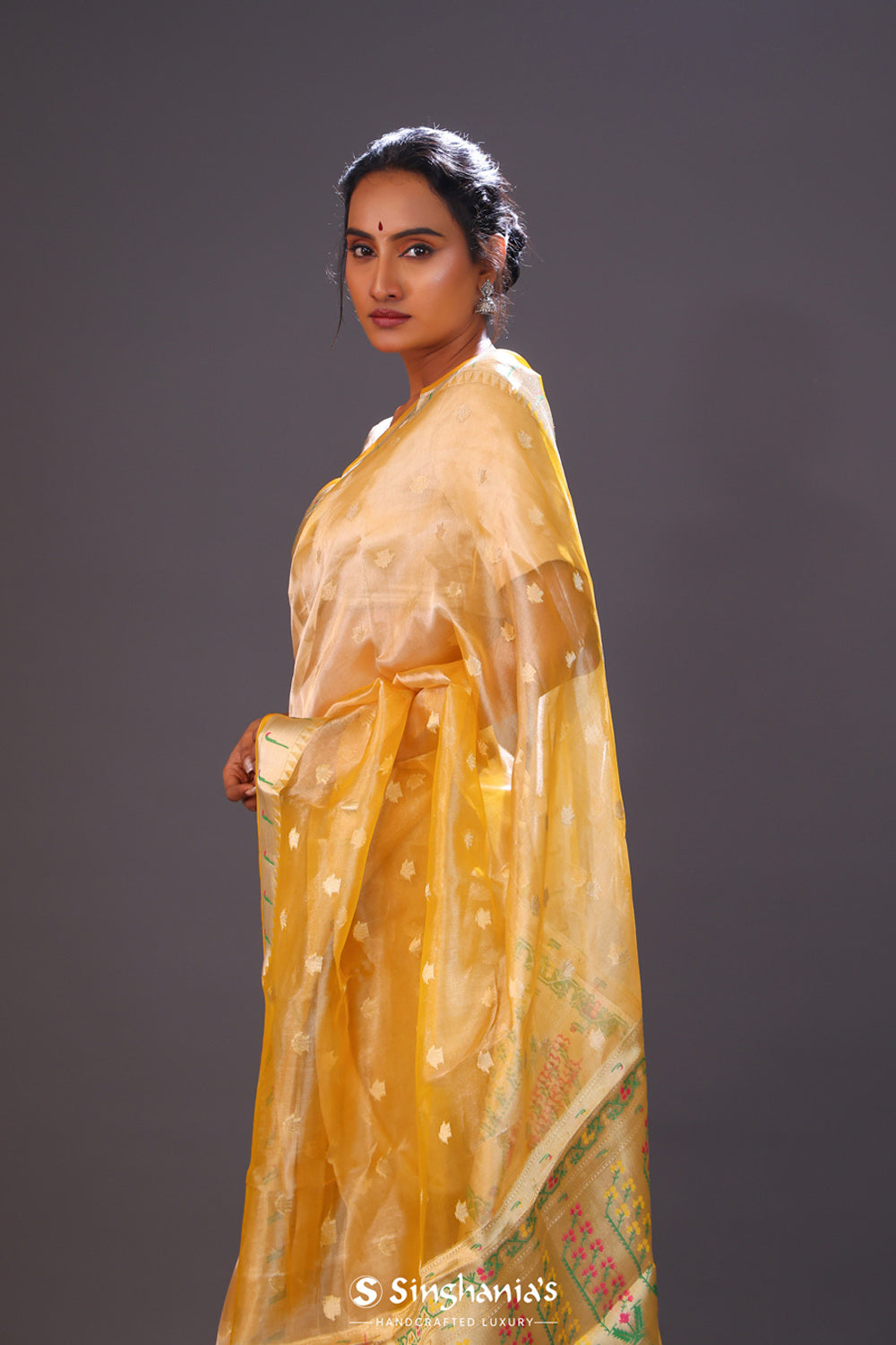 Golden Yellow Tissue Chiniya Banarasi Saree