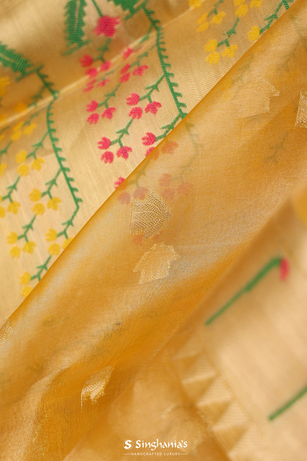 Golden Yellow Tissue Chiniya Banarasi Saree