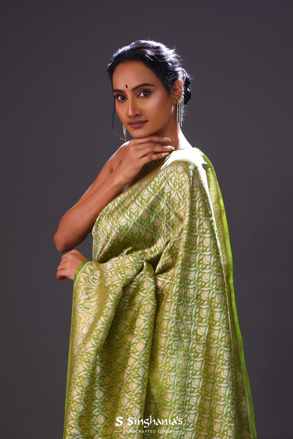 Apple Green Jaal Banarasi Silk Saree