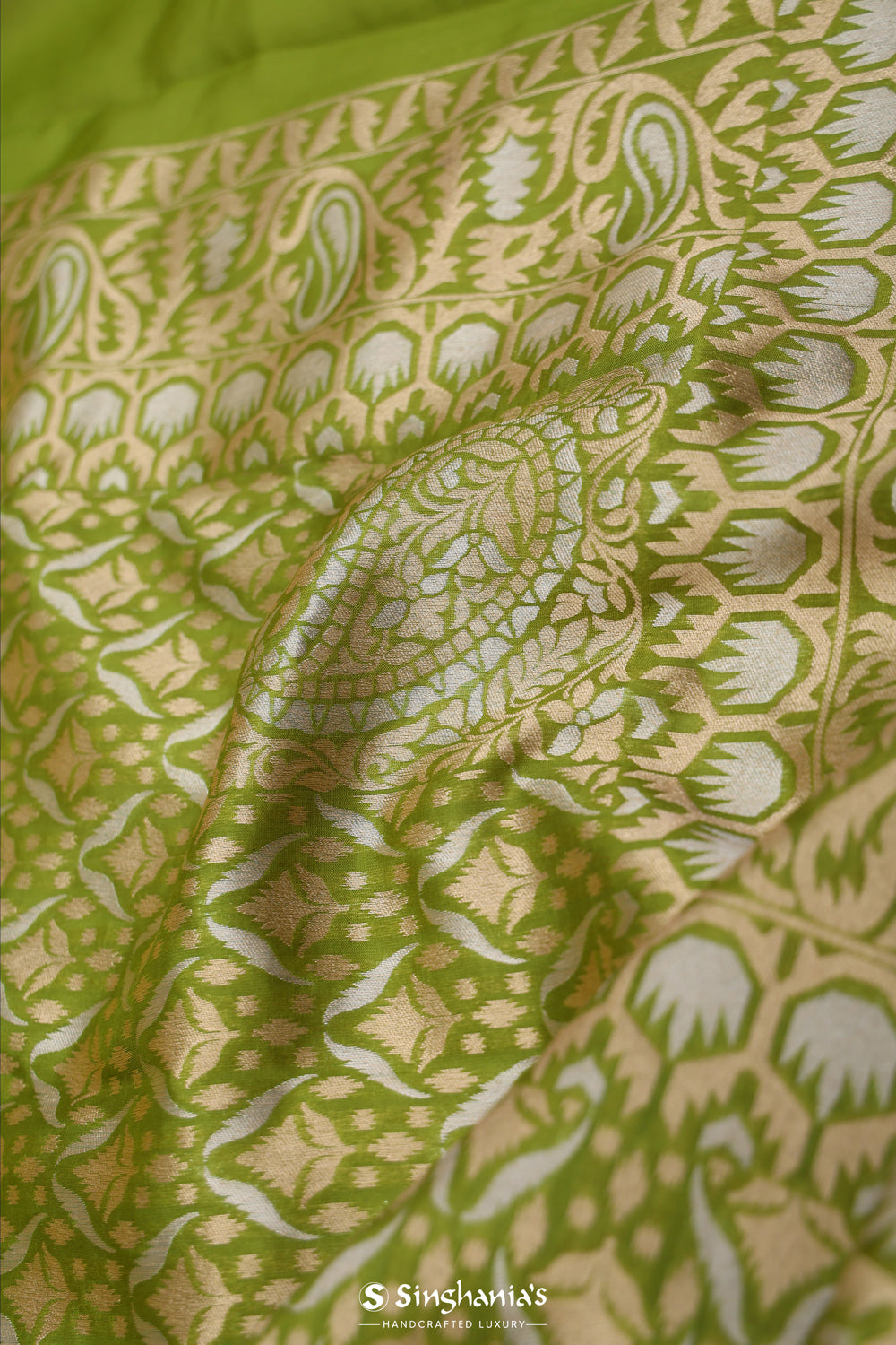 Apple Green Jaal Banarasi Silk Saree