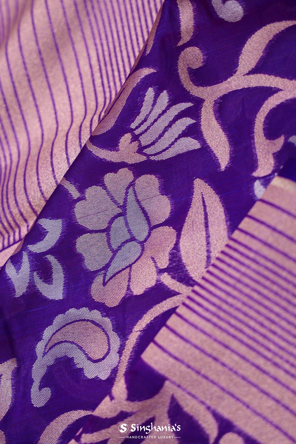 Indigo Purple Floral Banarasi Silk Saree