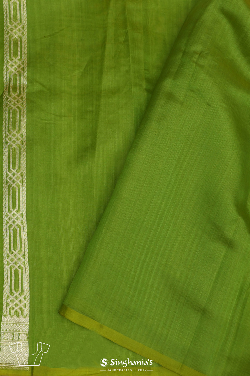 Dark Lemon-Lime Floral Banarasi Silk Saree