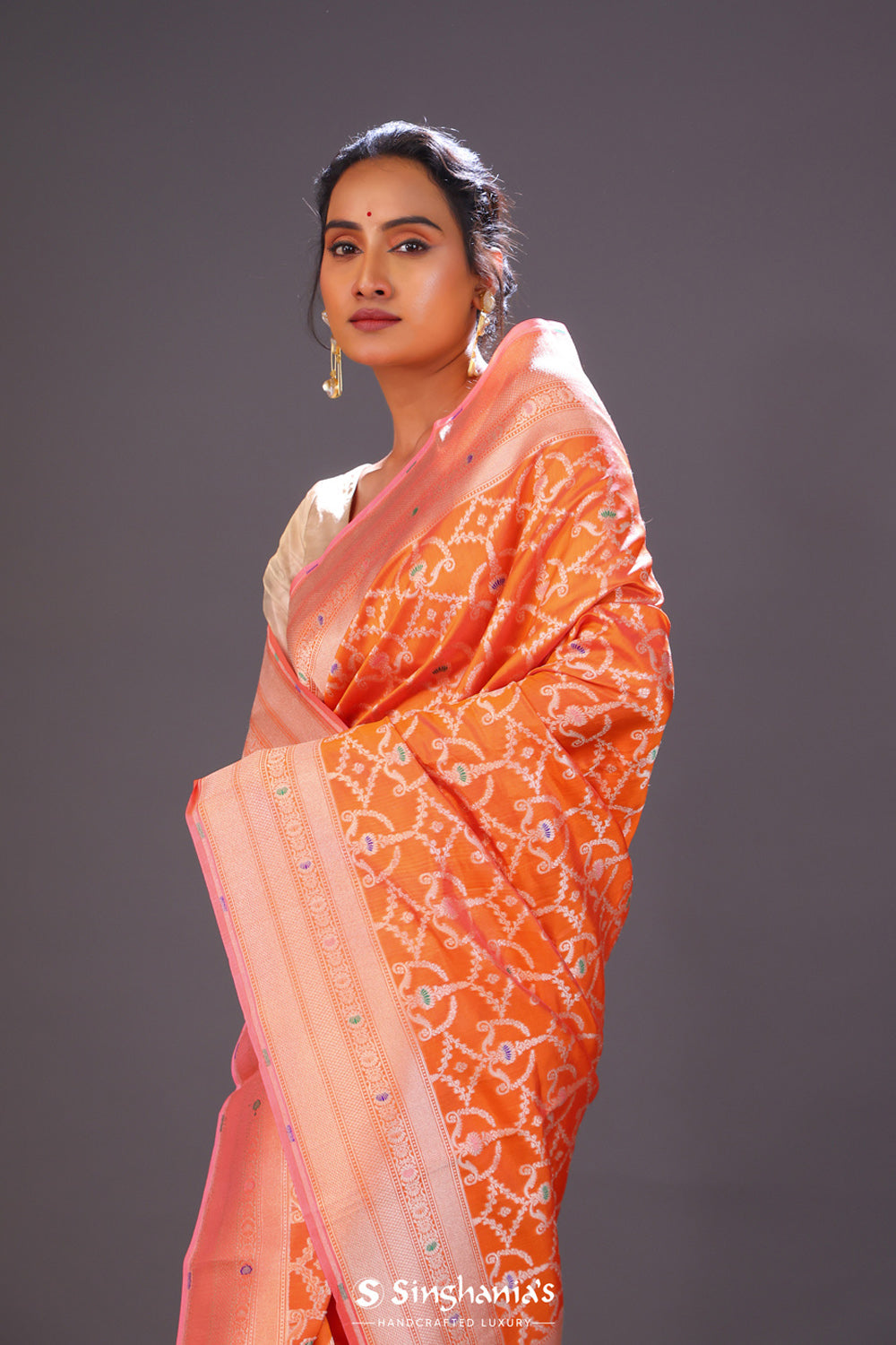 Royal Orange Meenakari Banarasi Silk Saree