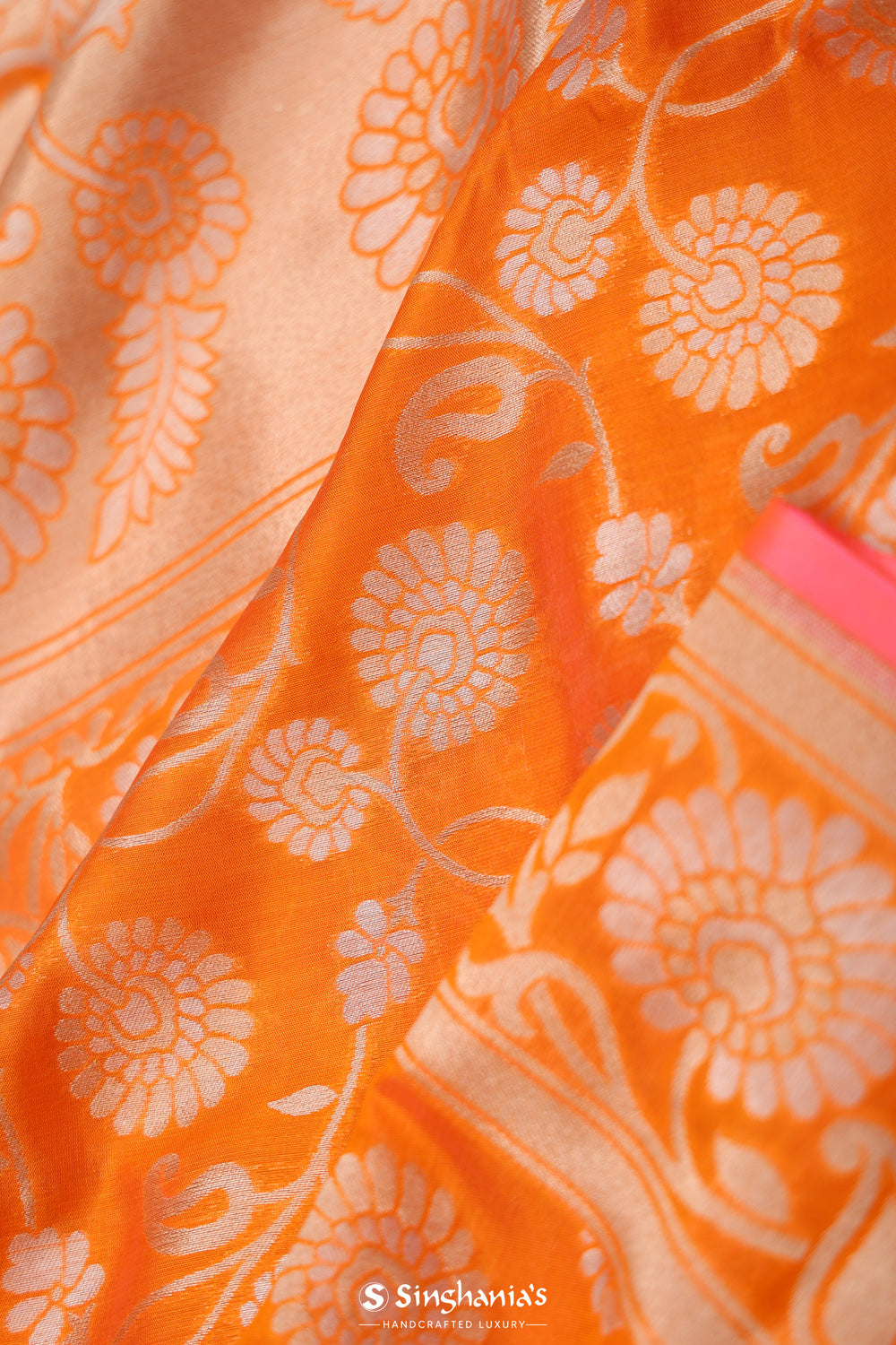 Pumpkin Orange Jaal Banarasi Silk Saree