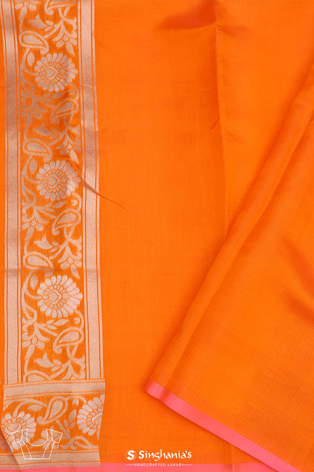 Pumpkin Orange Jaal Banarasi Silk Saree