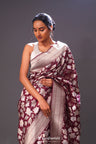 Jam Purple Floral Banarasi Silk Saree