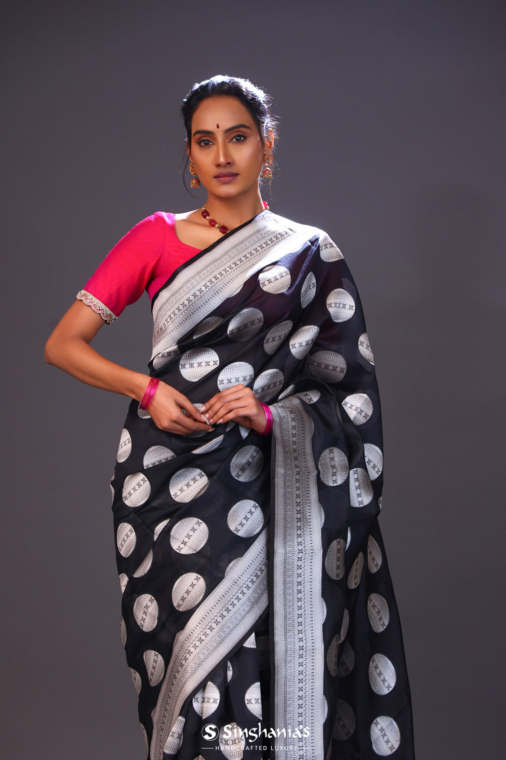 Charcoal Black Butta Banarasi Silk Saree