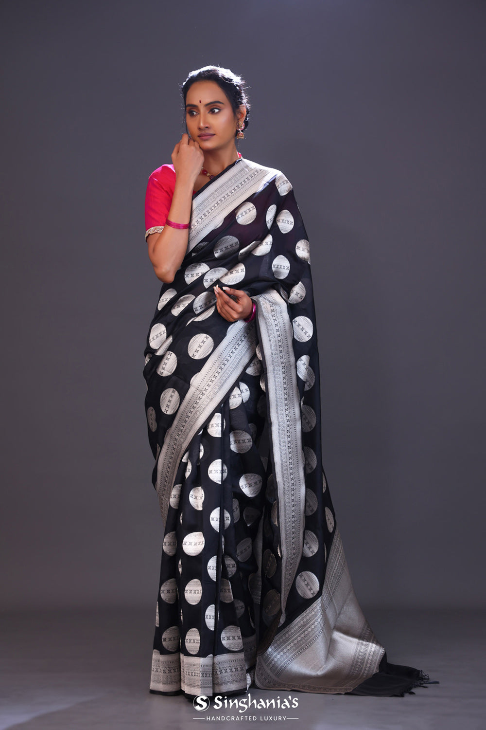 Charcoal Black Butta Banarasi Silk Saree