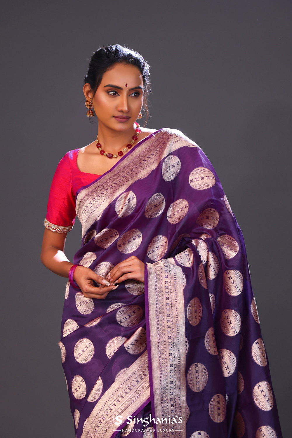 Grape Purple Butta Banarasi Silk Saree