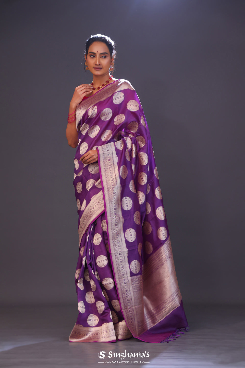 Grape Purple Butta Banarasi Silk Saree