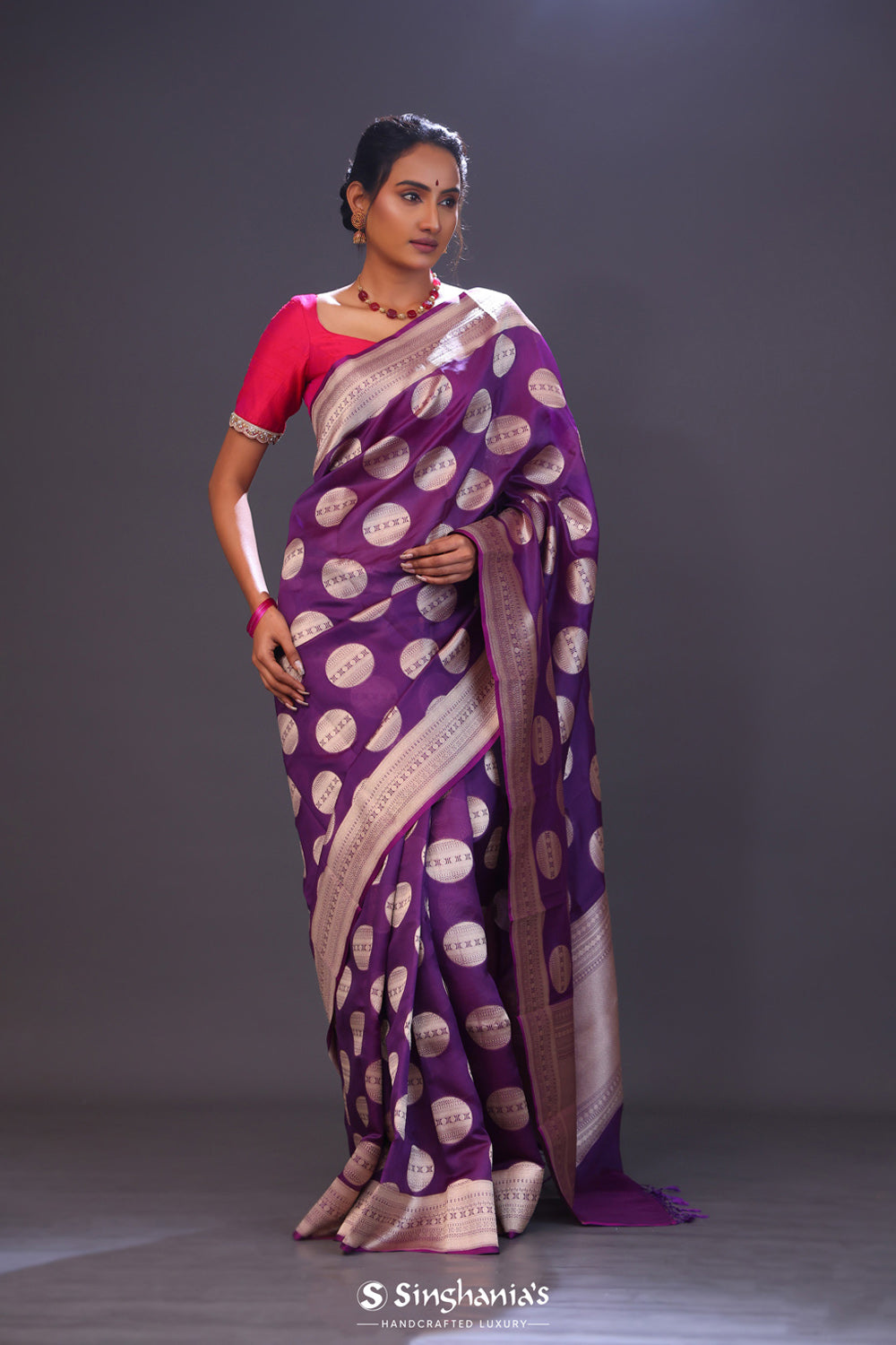 Grape Purple Butta Banarasi Silk Saree