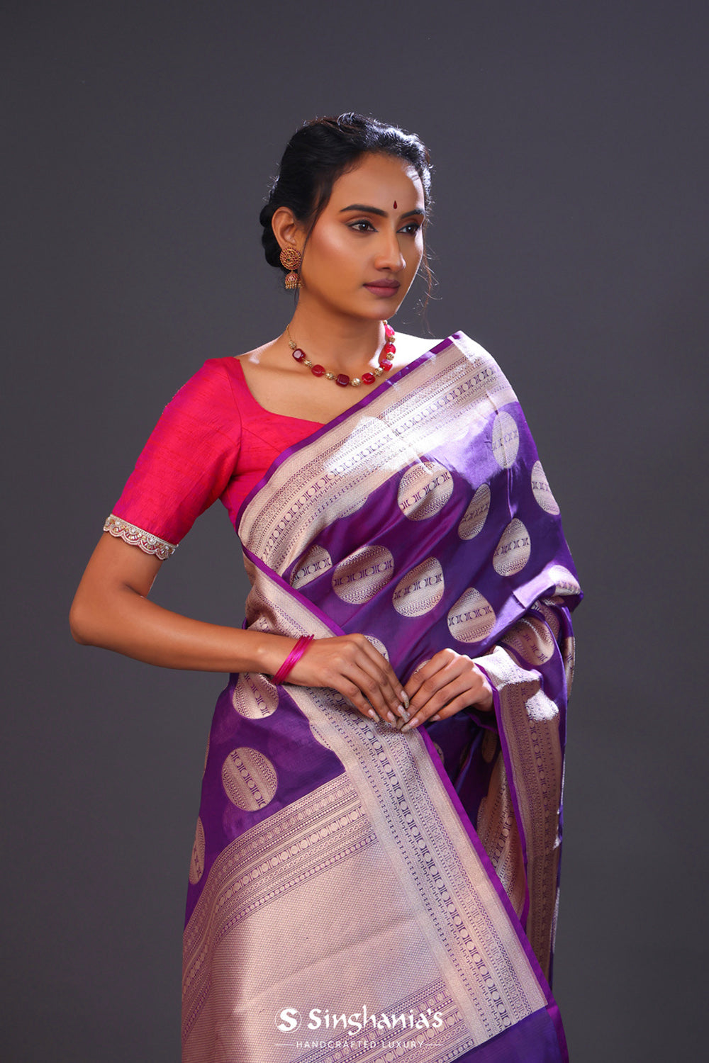 Grape Purple Butta Banarasi Silk Saree