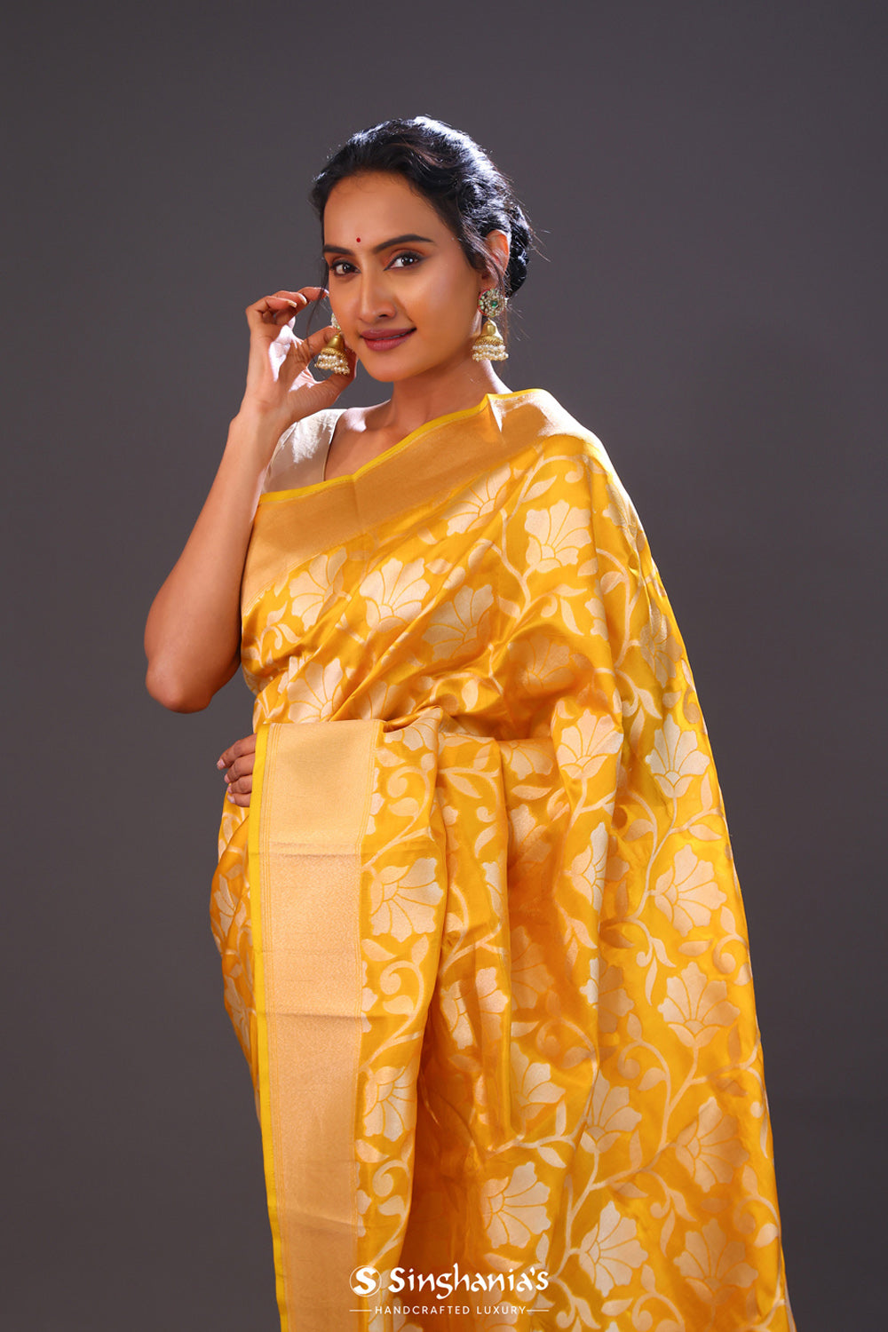 Deep Saffron Jaal Banarasi Silk Saree