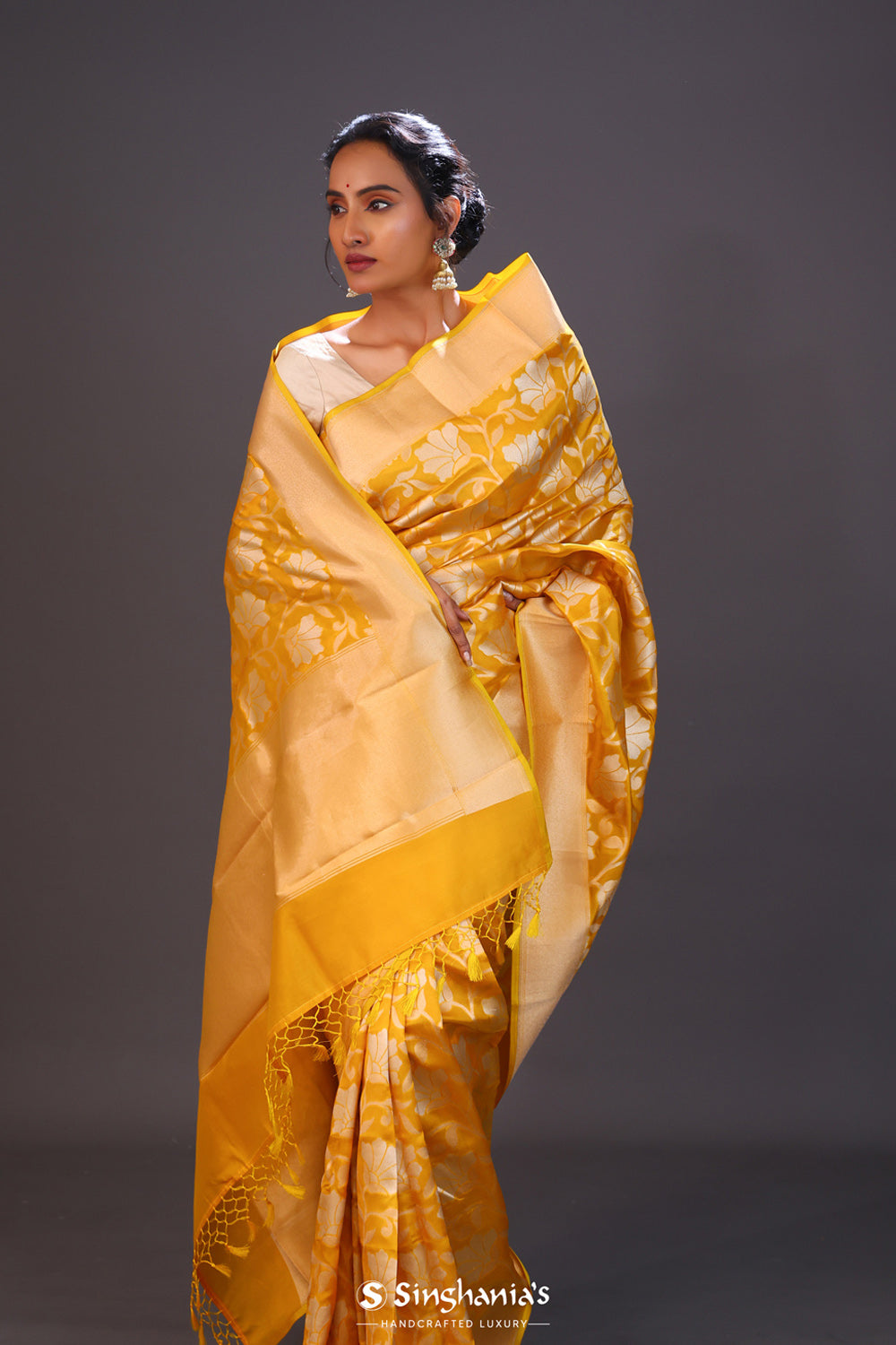 Deep Saffron Jaal Banarasi Silk Saree