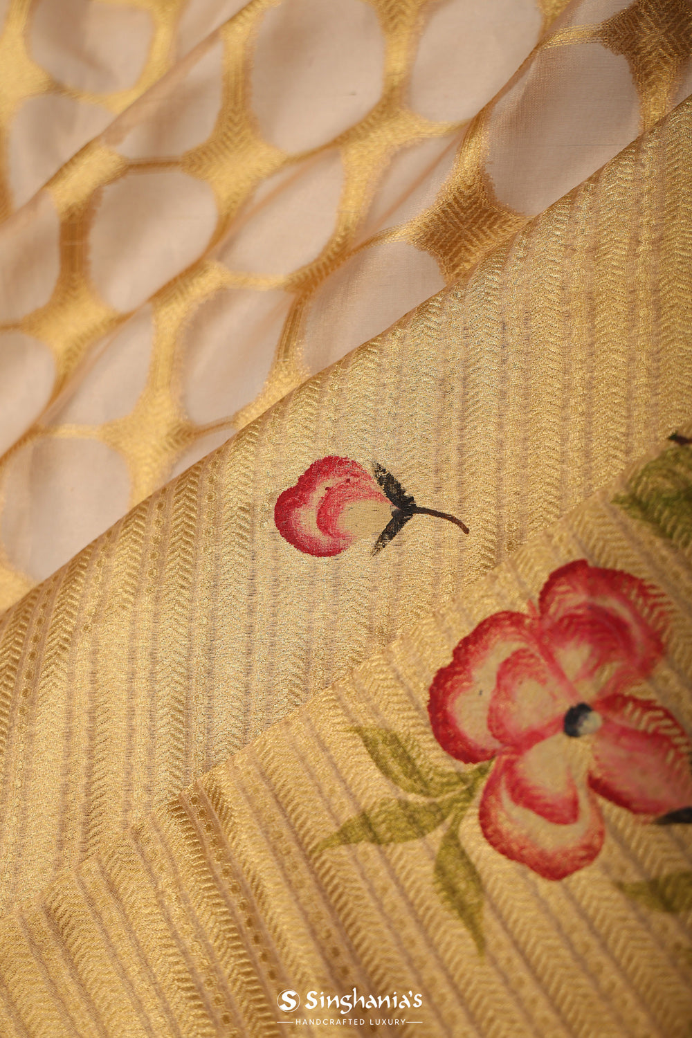 Cream Gold Handcrafted Tissue Banarasi Saree