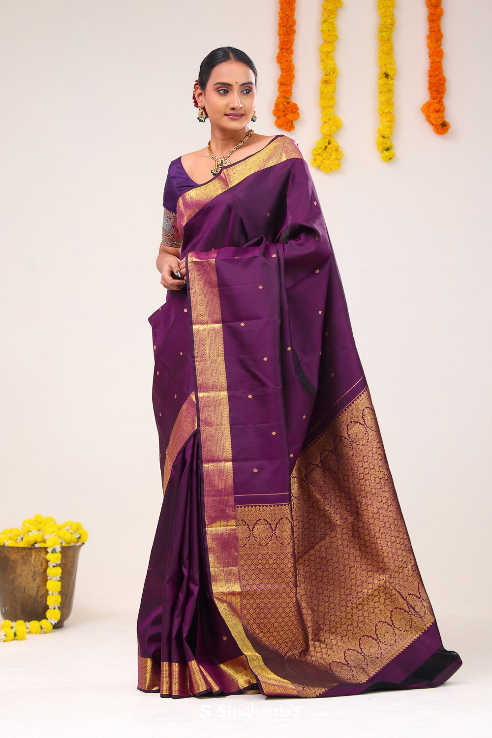 Royal Purple Butti Kanjivaram Silk Saree