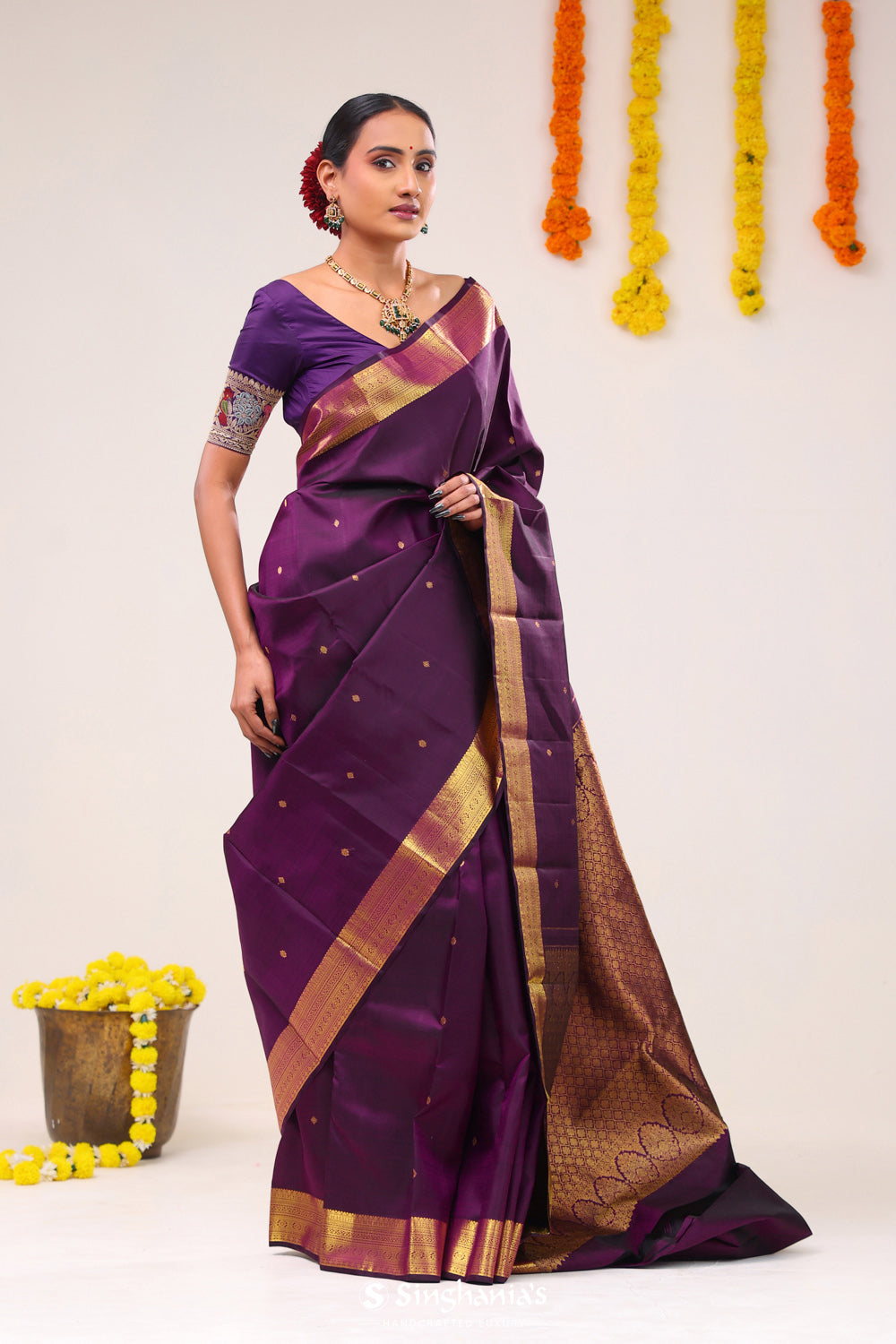 Royal Purple Butti Kanjivaram Silk Saree