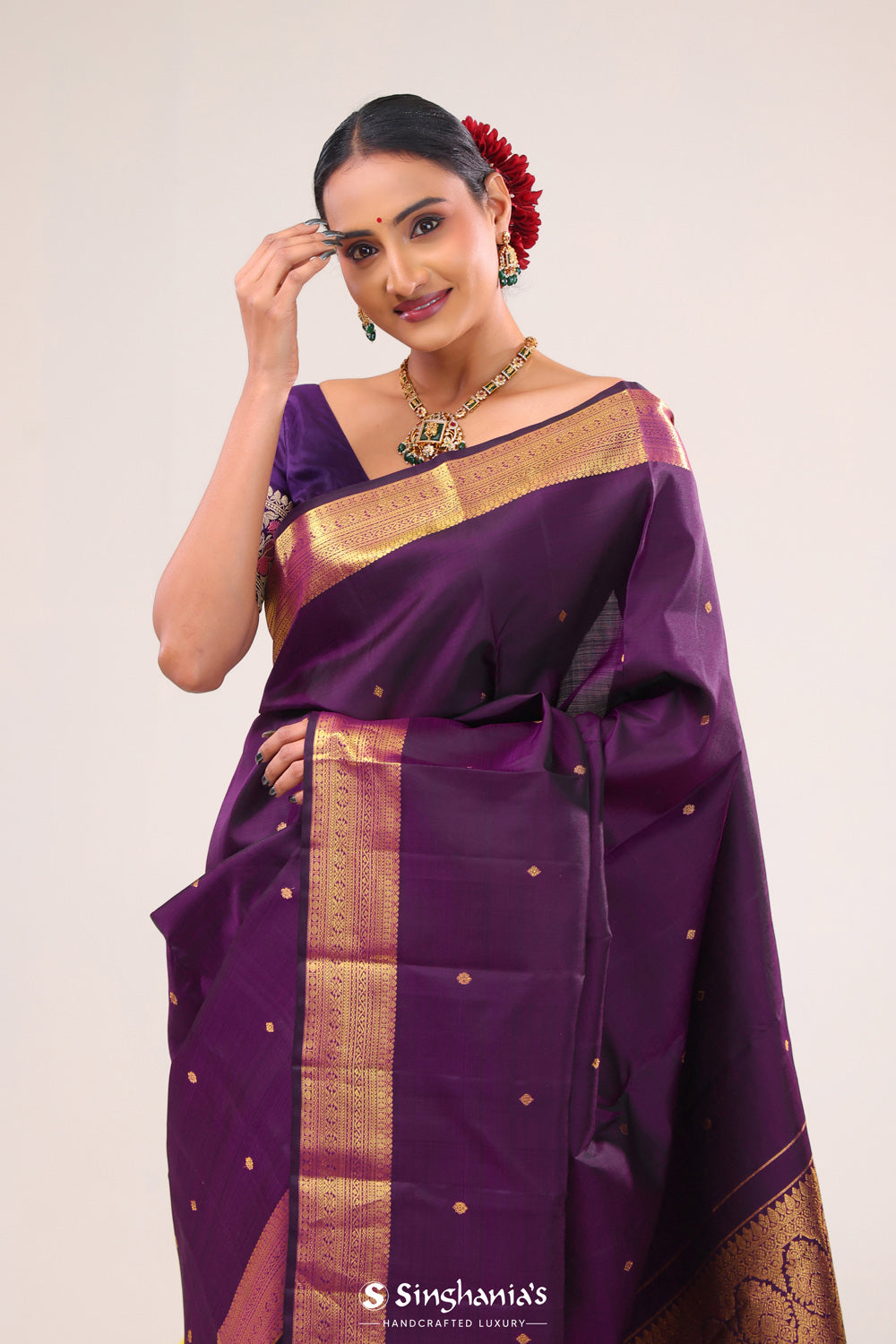 Royal Purple Butti Kanjivaram Silk Saree