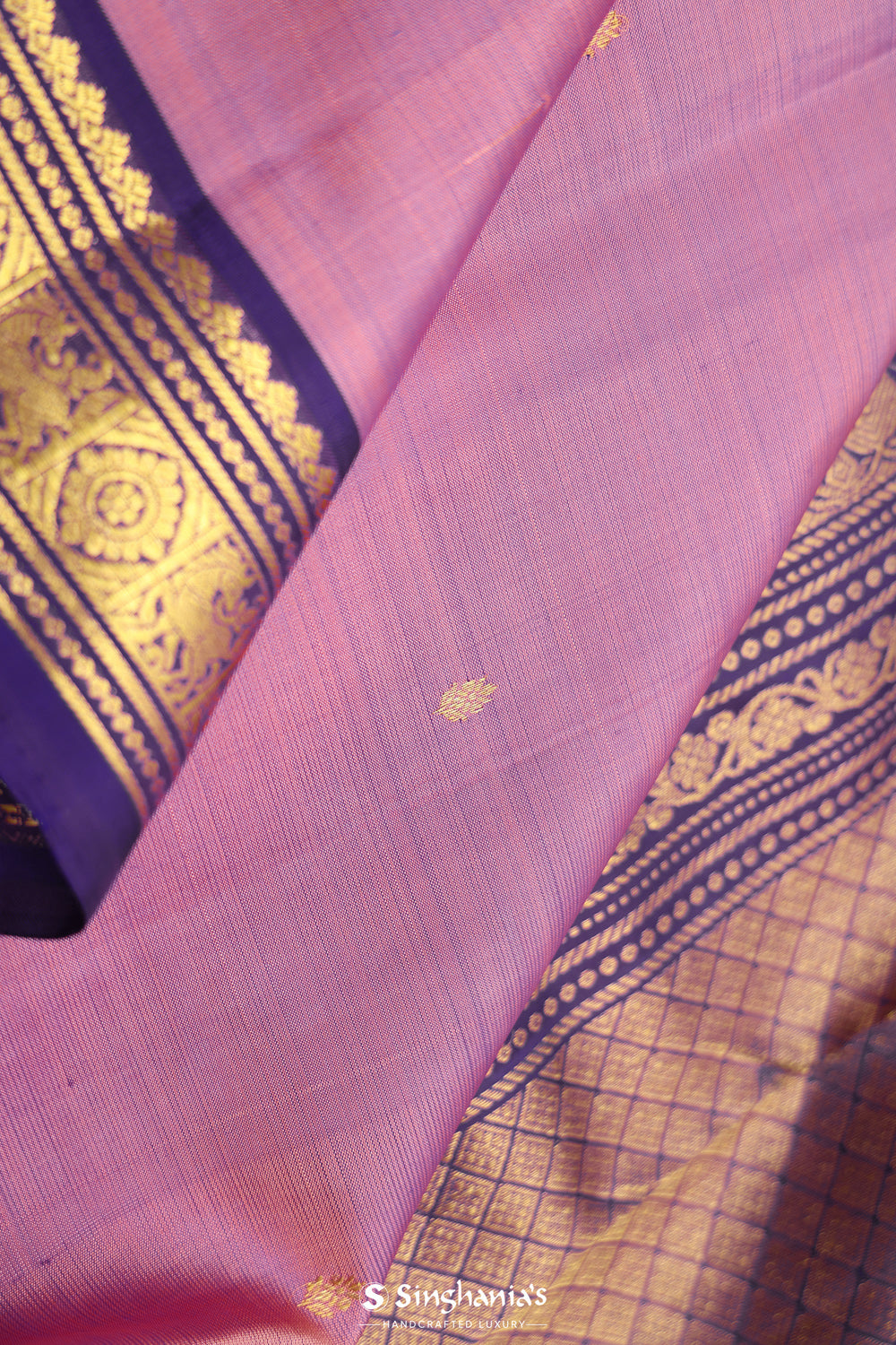 Pink Purple Butti Kanjivaram Silk Saree