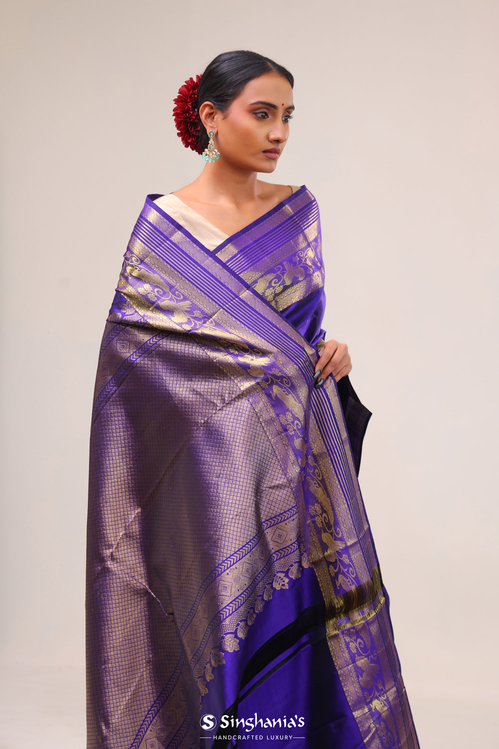 Sapphire Blue Butti Kanjivaram Silk Saree