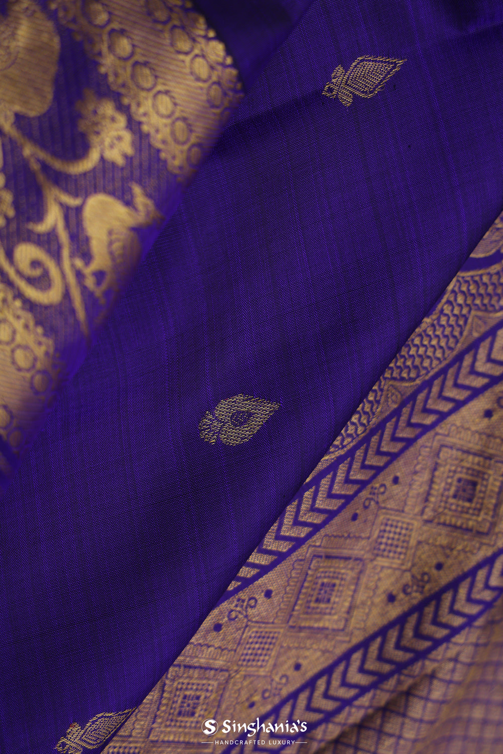 Sapphire Blue Butti Kanjivaram Silk Saree