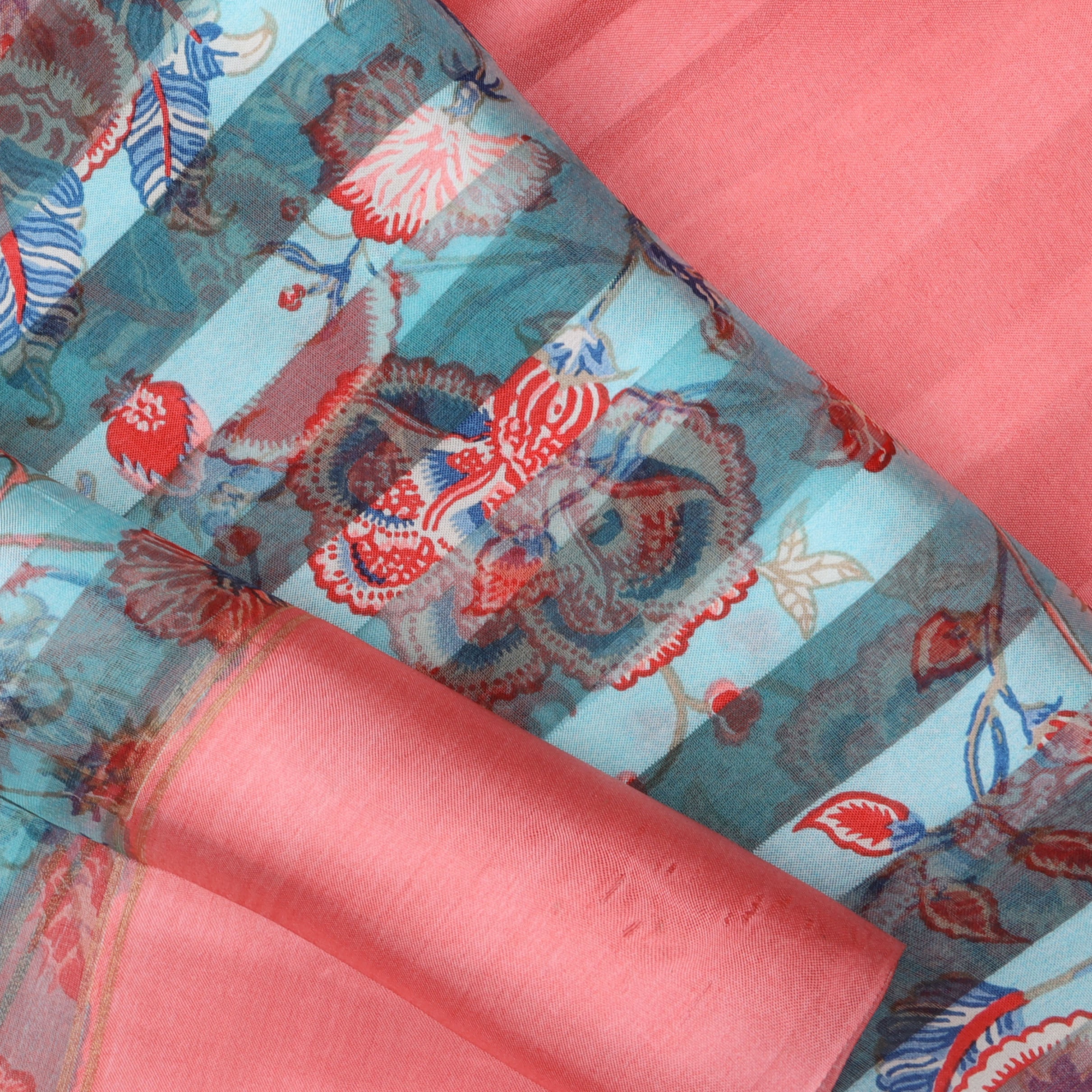 Pastel Blue Organza Saree With Floral Printed Pattern