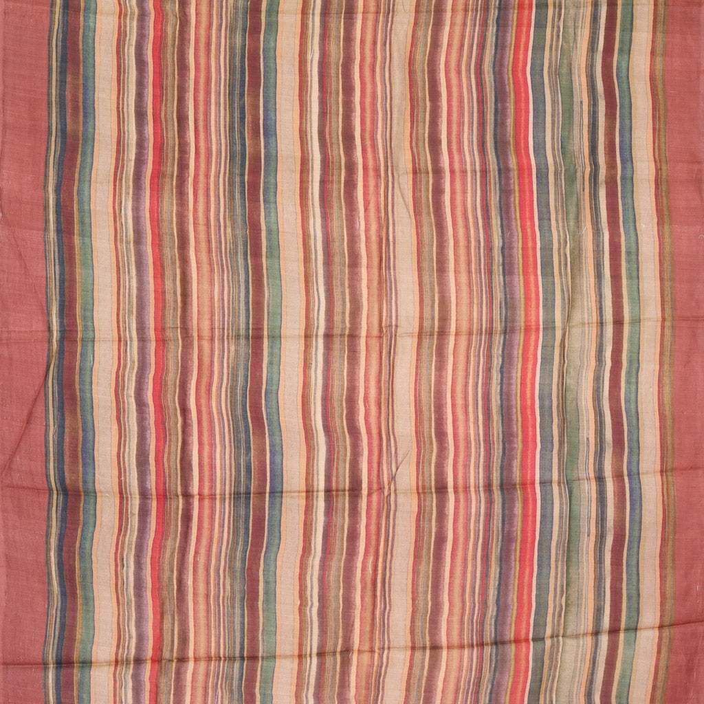 Multicolor Tussar Saree With Printed Striped Pattern - Singhania's